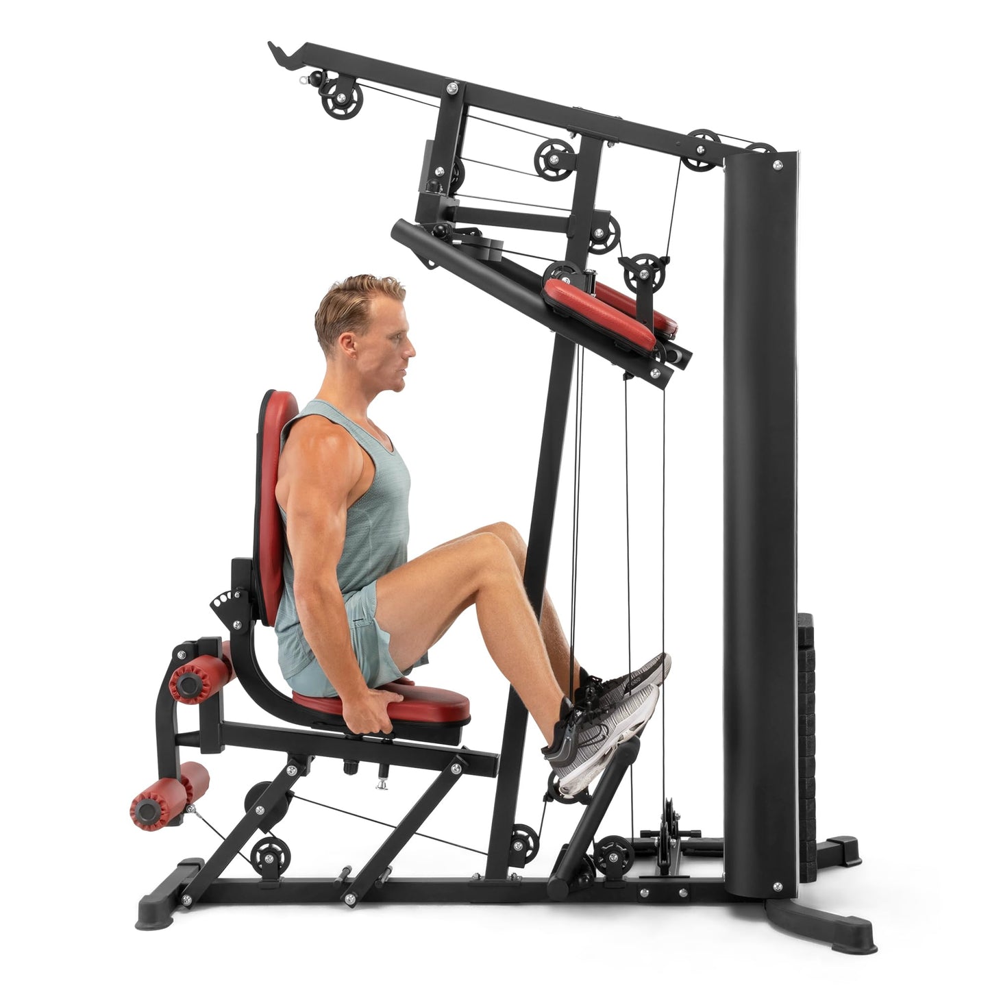Marcy All-in-One Home Gym System with Tri-Action Press Arms, Adjustable Leg Press, and Full-Swivel Seat for Total Body Strength Training – Compact Multi-Station Workout Equipment MWM-0623