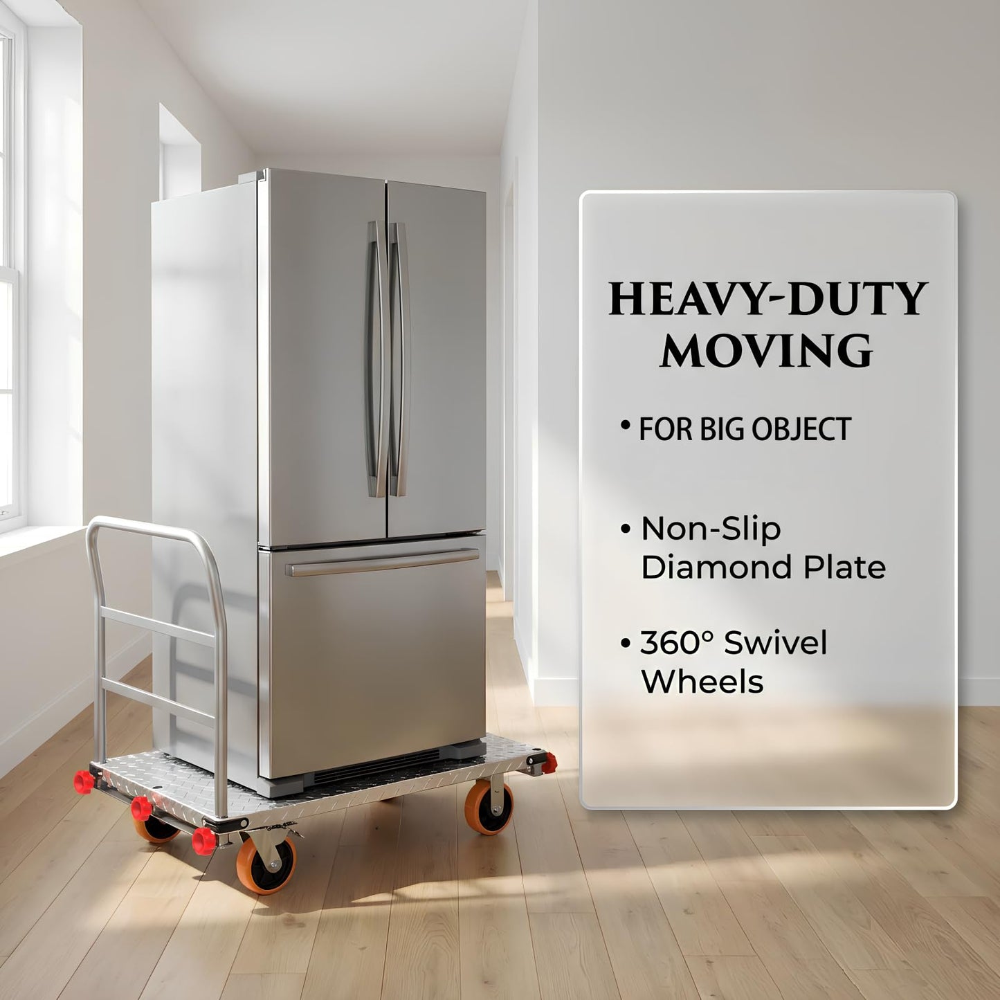 2-in-1 Steel Panel Cart with 3000 lbs Capacity Lumber Drywall Dolly Cart, 6" Swivel Brake Wheels Heavy Duty Table Truck Flatbed Cart with 1Front and 3Side Handrails 44 X 28inch 2mm