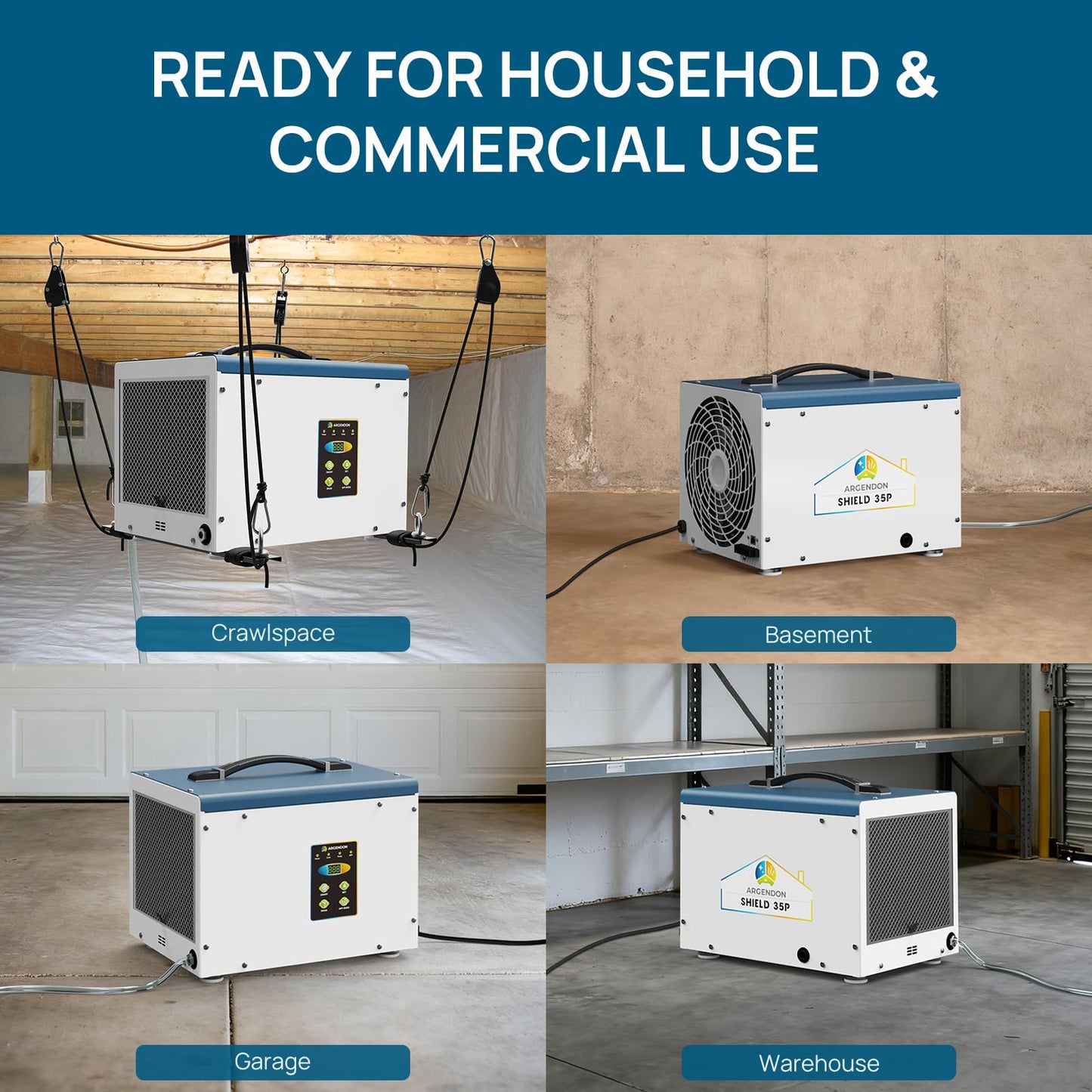 ARGENDON Crawl Space Dehumidifier with Pump, 70 Pint Compact Commercial Dehumidifier for Basement, Drain Hose, Auto Defrost, Memory Restart, Up to 1,000 Sq.Ft, ETL, 5-Year Limited Warranty