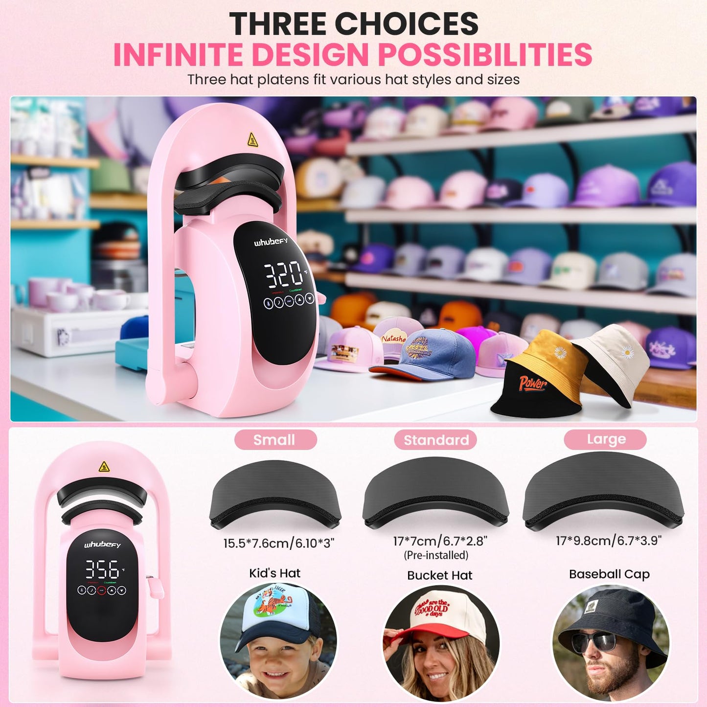 Whubefy Auto Hat Heat Press Machine, 3-in-1 Hat Press Heat Machine for Caps with 3 Platens, Blank Cap, Gloves, Automatic Open/Release, Heat Transfer Cap Heat Press HTV Iron On for Vinyl, Sublimation
