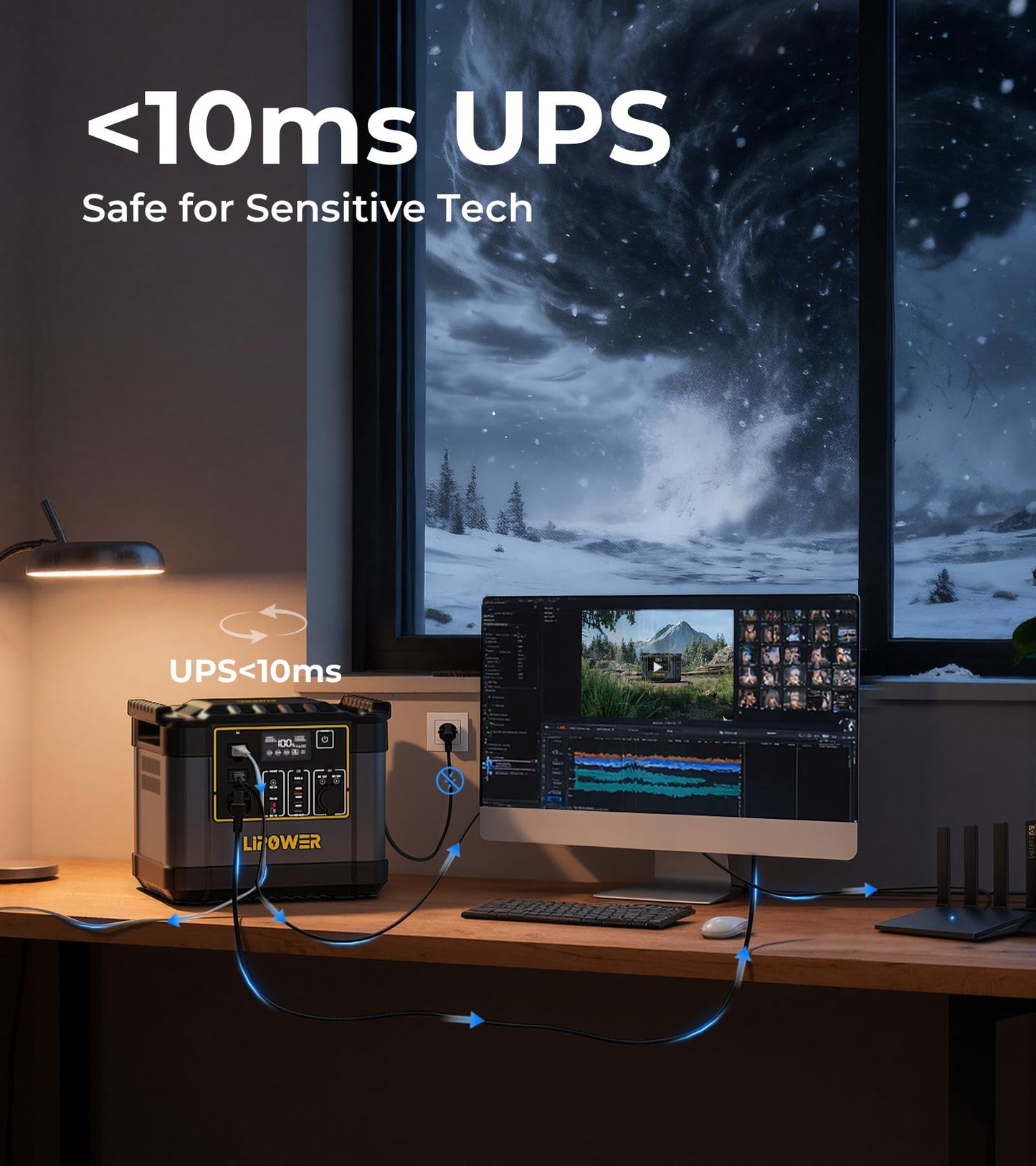 Lipower Portable Power Station 1075Wh LiFePO4 Battery,1200W (2000W Peak) Solar Generator with 10ms UPS,50-Min Fast Charge,Plug & Play Battery Backup for Emergency,RV Camping,Home Use(No App Required)