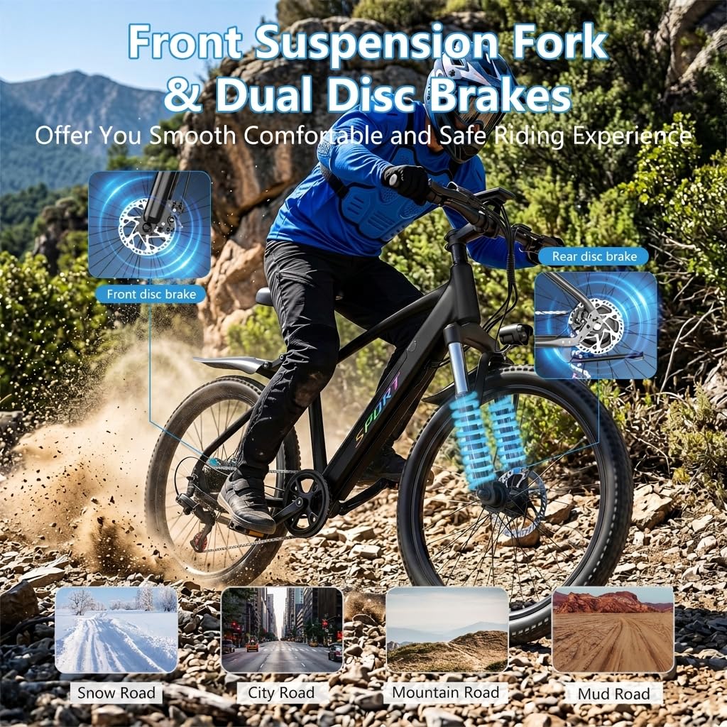 Electric Bike for Adults, 1500W Peak Ebike with 48V 12Ah Removable Battery, 26 inch Electric Bicycles for Commute, City Cruiser E-Bike for Adult, Step-Thru,7-Speed, Up to 25MPH 65 Miles