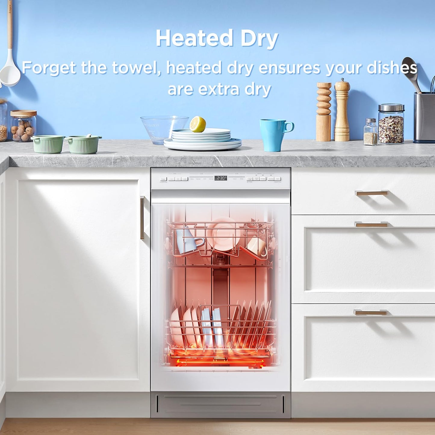 Midea 18 Inch Built-in Dishwasher, Slim Space-Saving Design with Stainless Steel Tub, 8 Place Settings & 6 Washing Programs, Energy Star Certified Dishwasher with Heated Dry & High-Temp Wash, White