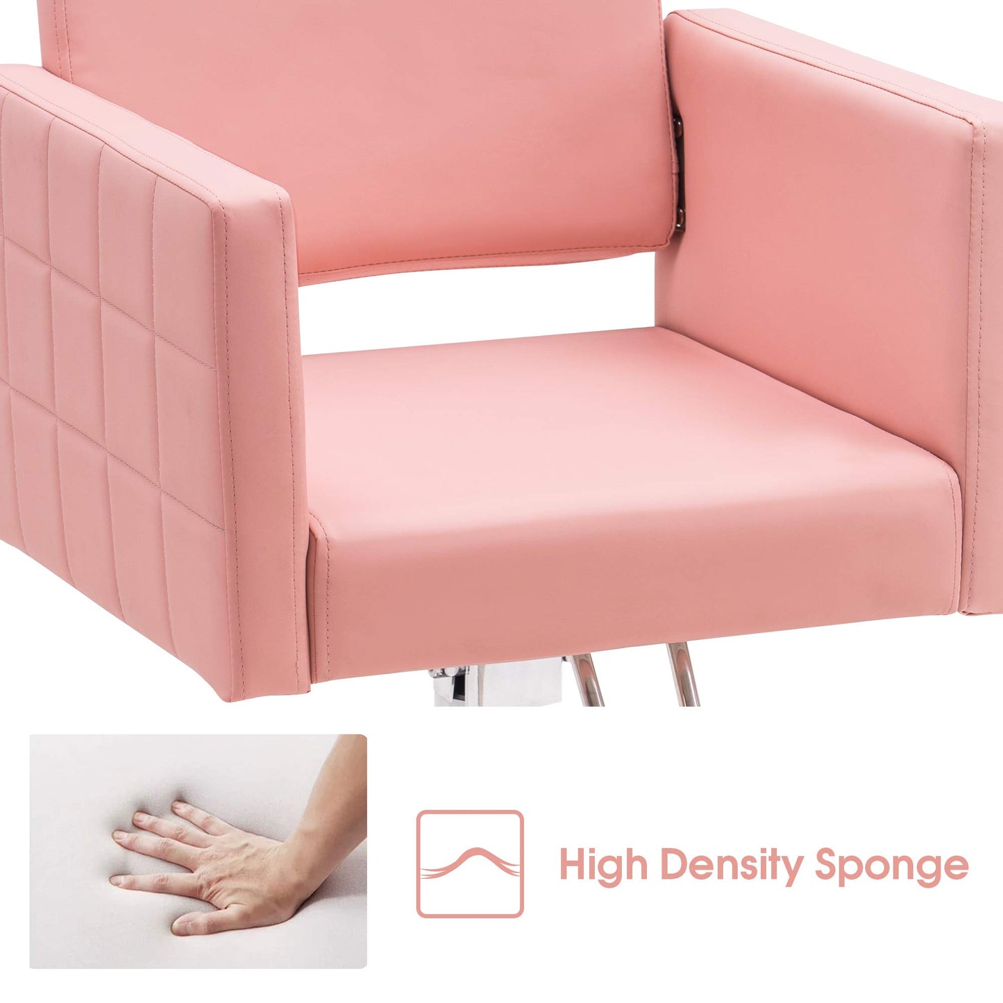 BarberPub Salon Chair for Hair Stylist, Hydraulic Stylist Chair, Adjustable Height, PVC Leather, 360 Degrees Swivel, Barbershop, Home Salon, Adult 8821 (Pink)