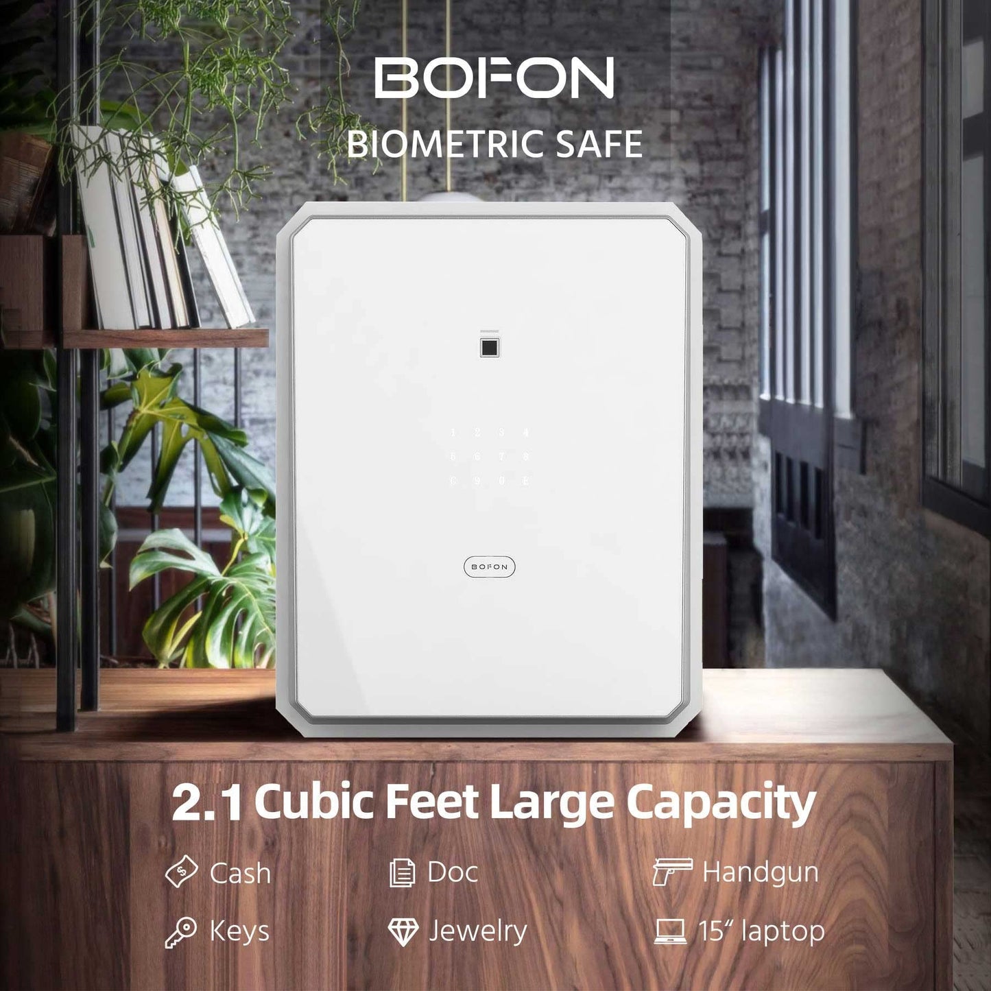 BOFON Fingerprint Password Safe Box with Key, Cabinets for Home Offcie,Lock Box,Security Box,Biometric safe,W-series 2.1Cubic feet BOFON