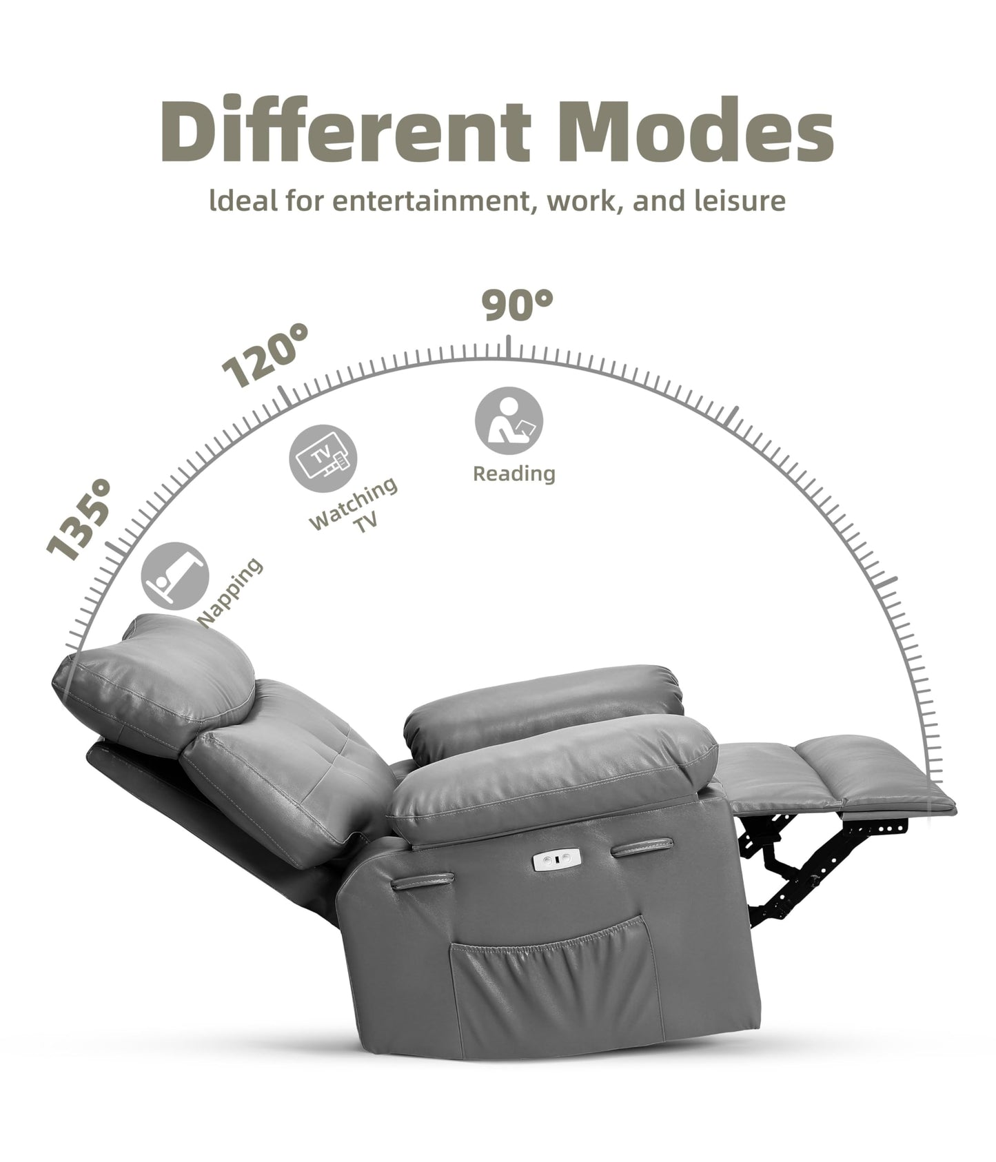 GarveeHome Oversized Power Rocker Swivel Recliner Chair - Heat and Massage, PU Leather Electric Glider Rocking Chair with USB Port, Glider Recliner Nursery Chair for Living Room, Bedroom, Nursery