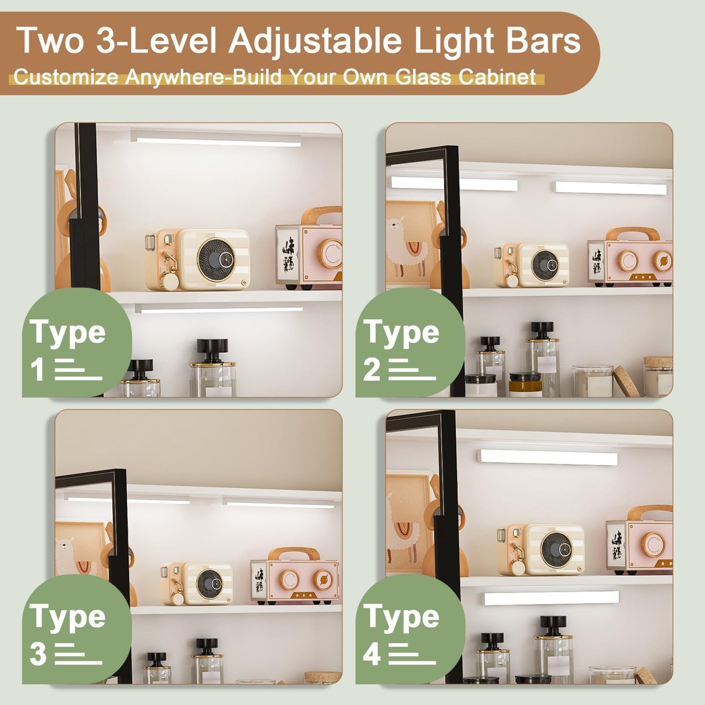 KEIKI L Shaped Home Office Desks with LED Light, Glass Storage Cabinets, USB Charging Ports, Keyboard Tray, Drawers, Modern Wooden Gaming Computer Corner Table for Work, Study, Writing