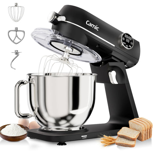 8.45 QT All Metal Stand Mixer,10 Speed Large Capacity Kitchen Mixer with Digital Timer & Tilt-Head, Electric Mixer with Whisk Dough Hook Mixing Beater for Baking,Cakes,Cookie,Bread,Salad (Black)