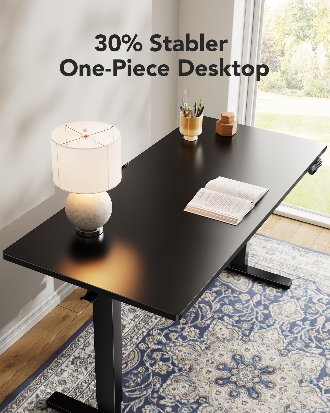 HUANUO Electric Standing Desk, Whole Piece Desktop, Adjustable Height Computer Desks, 4 Height Memory Settings, Sit Stand Up Desk for Home Office, 48" x 24", Black
