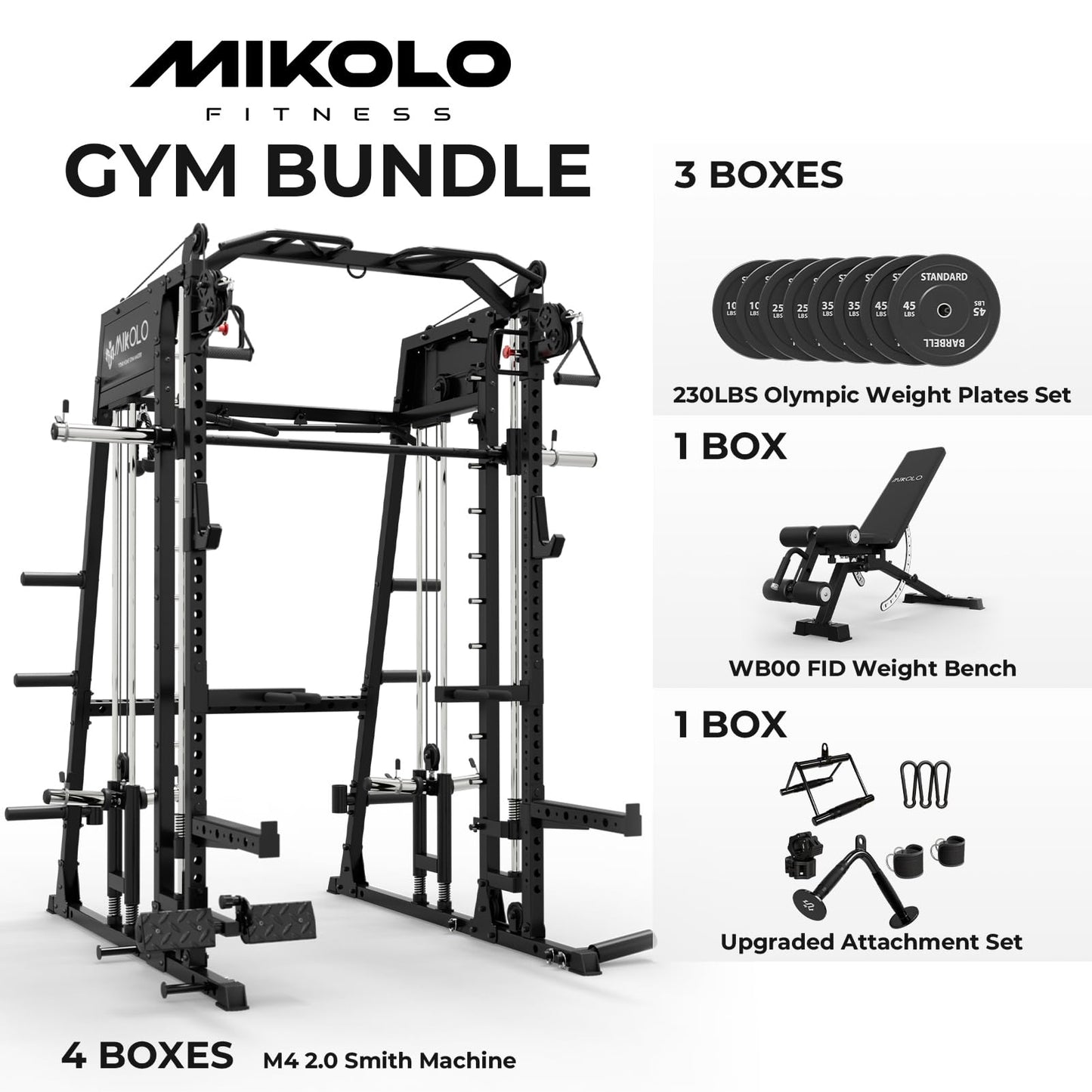 Mikolo Smith Machine, 2200lbs Squat Rack with LAT-Pull Down System & Cable Crossover Machine, Power Rack and Packages (BSL230HPHGP)