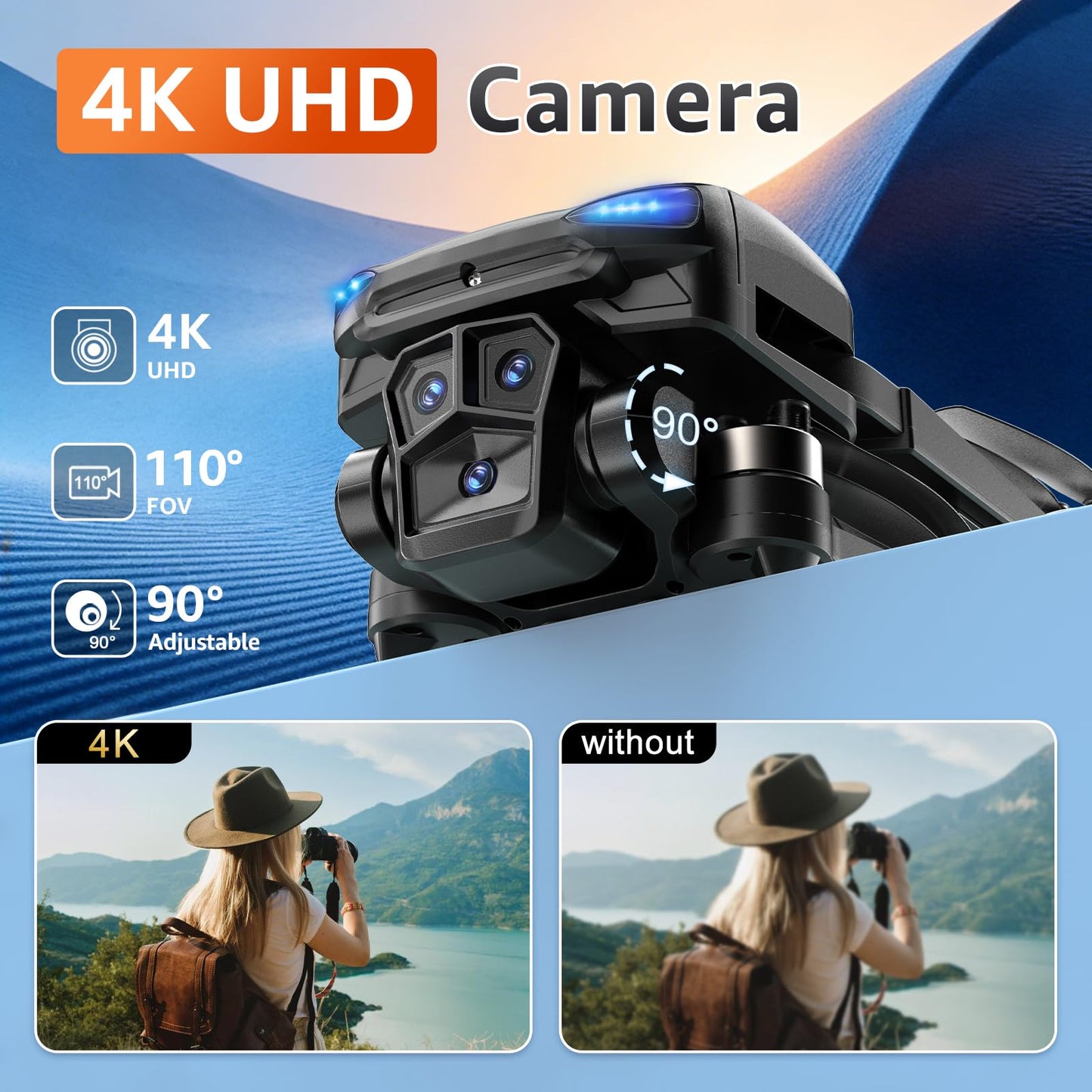 GPS Drone with Camera for Adults - 4K Drone with 4.5” FPV Screen Controller, 60 Min Flight, Brushless Motor Foldable Quadcopter, Auto Return, Follow Me, 3 Speed Modes for Beginners - Gift Under 249g