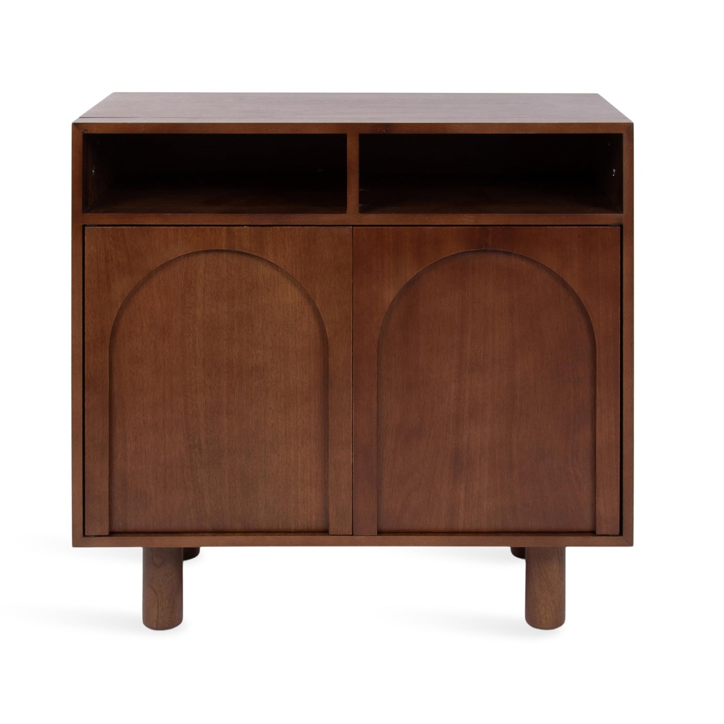 Kate and Laurel Cabernel Modern Two-Door Mango Wood Floor Storage Cabinet, 30 x 15 x 30, Walnut Brown, Living Room TV Stand with Arches for Use as Sideboard Buffet Cabinet or Bar Storage Buffet
