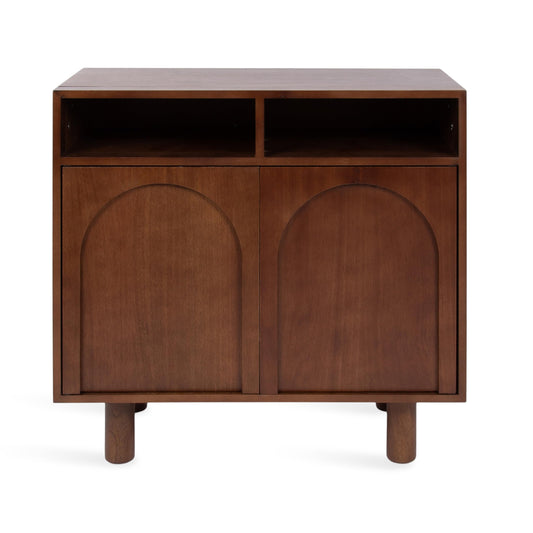 Kate and Laurel Cabernel Modern Two-Door Mango Wood Floor Storage Cabinet, 30 x 15 x 30, Walnut Brown, Living Room TV Stand with Arches for Use as Sideboard Buffet Cabinet or Bar Storage Buffet