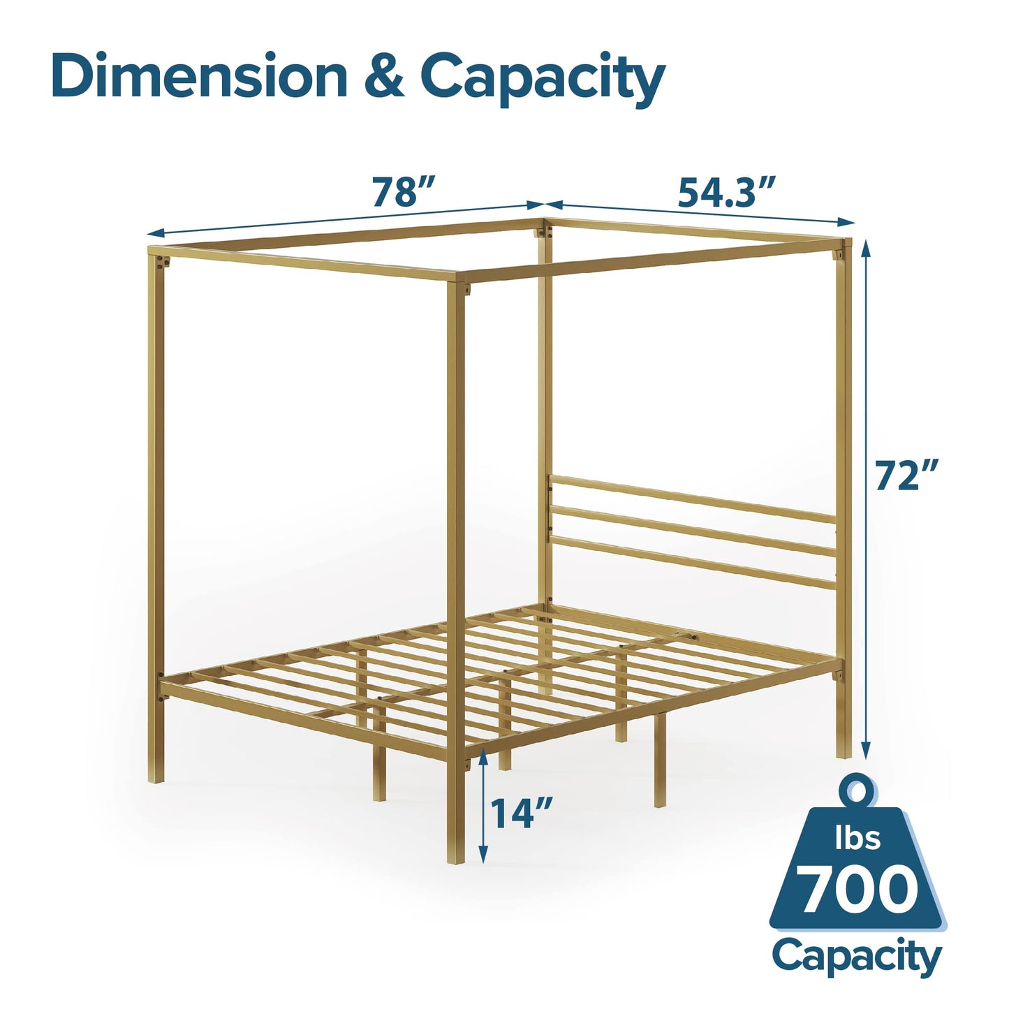 Zinus Patricia Gold Metal Canopy Platform Bed Frame, Mattress Foundation with Steel Slat Support, No Box Spring Needed, Easy Assembly, Full