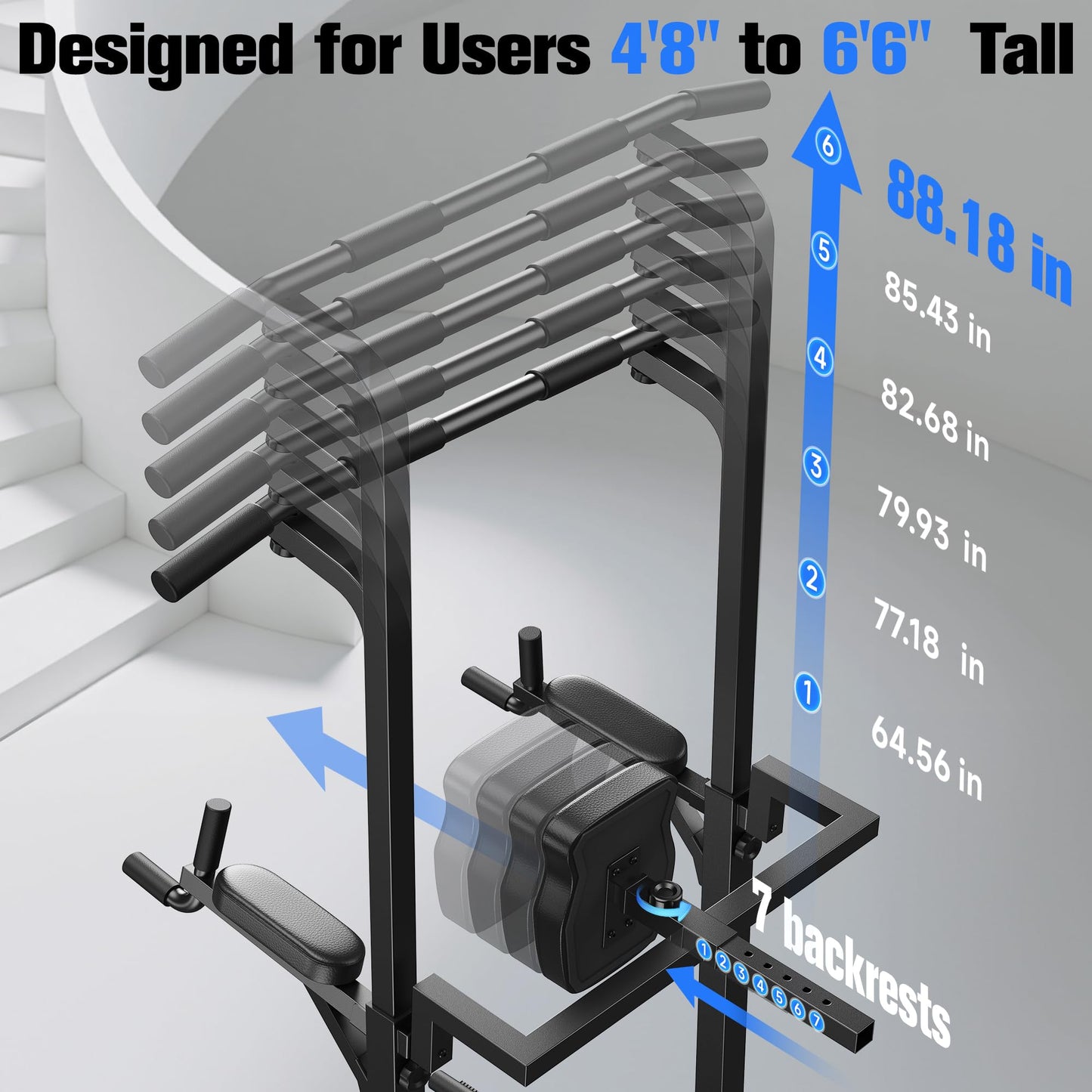 Sportsroyals Power Tower Dip Station Pull Up Bar for Home Gym Strength Training Workout Equipment, 450LBS