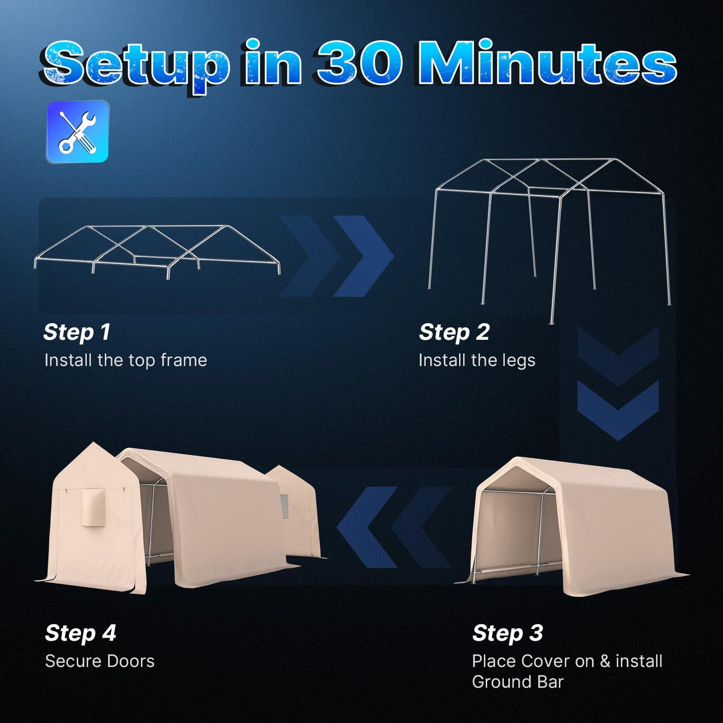 ADVANCE OUTDOOR 8x14 ft Steel Metal Peak Roof Portable Garage Shelter Storage Shed Carport for Motorcycle, Bike or Garden Tools with 2 Roll up Doors & Vents, Beige