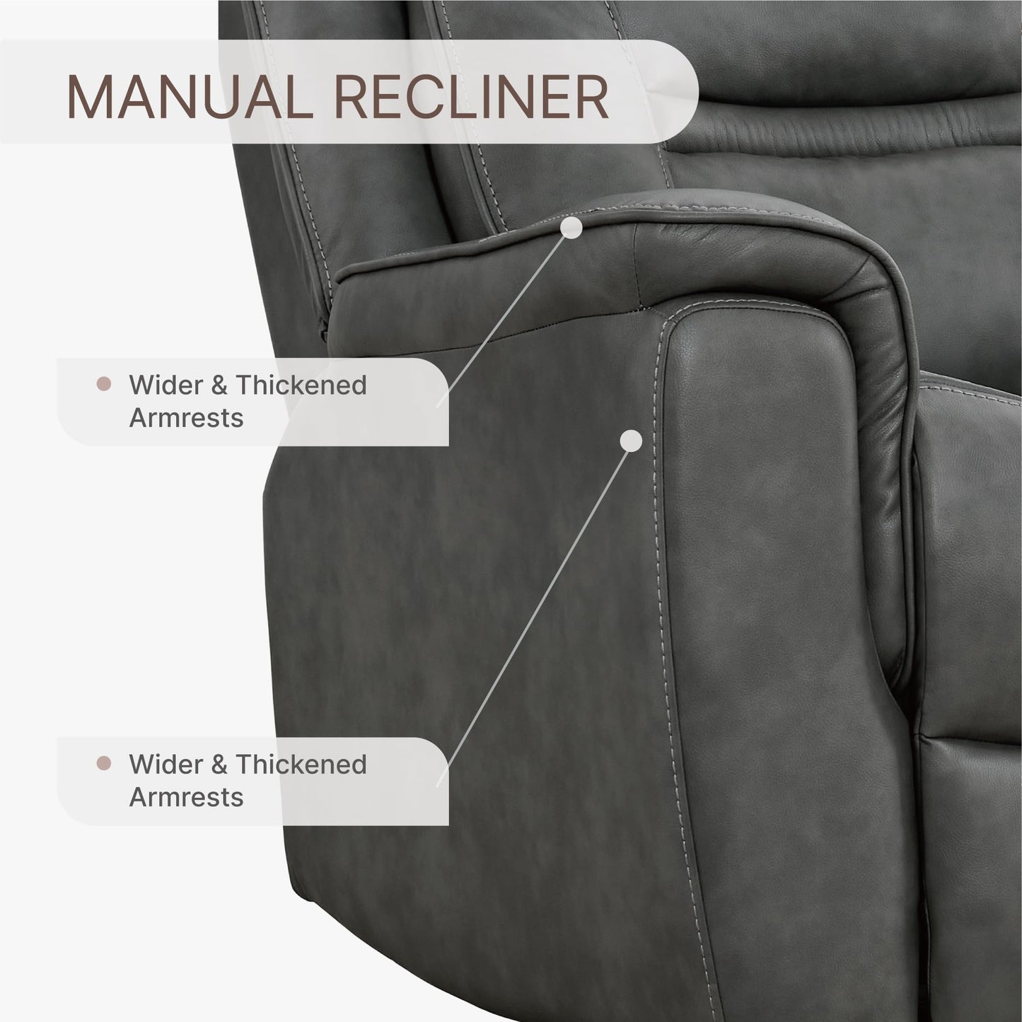 KISLOT Leather Recliner Chair, 360° Swivel Rocker Faux Leather Manual Recliner with Adjustable Backrest & Footrest Ergonomic Single Lounge Chair for Living Room, Bedroom, Home Theater