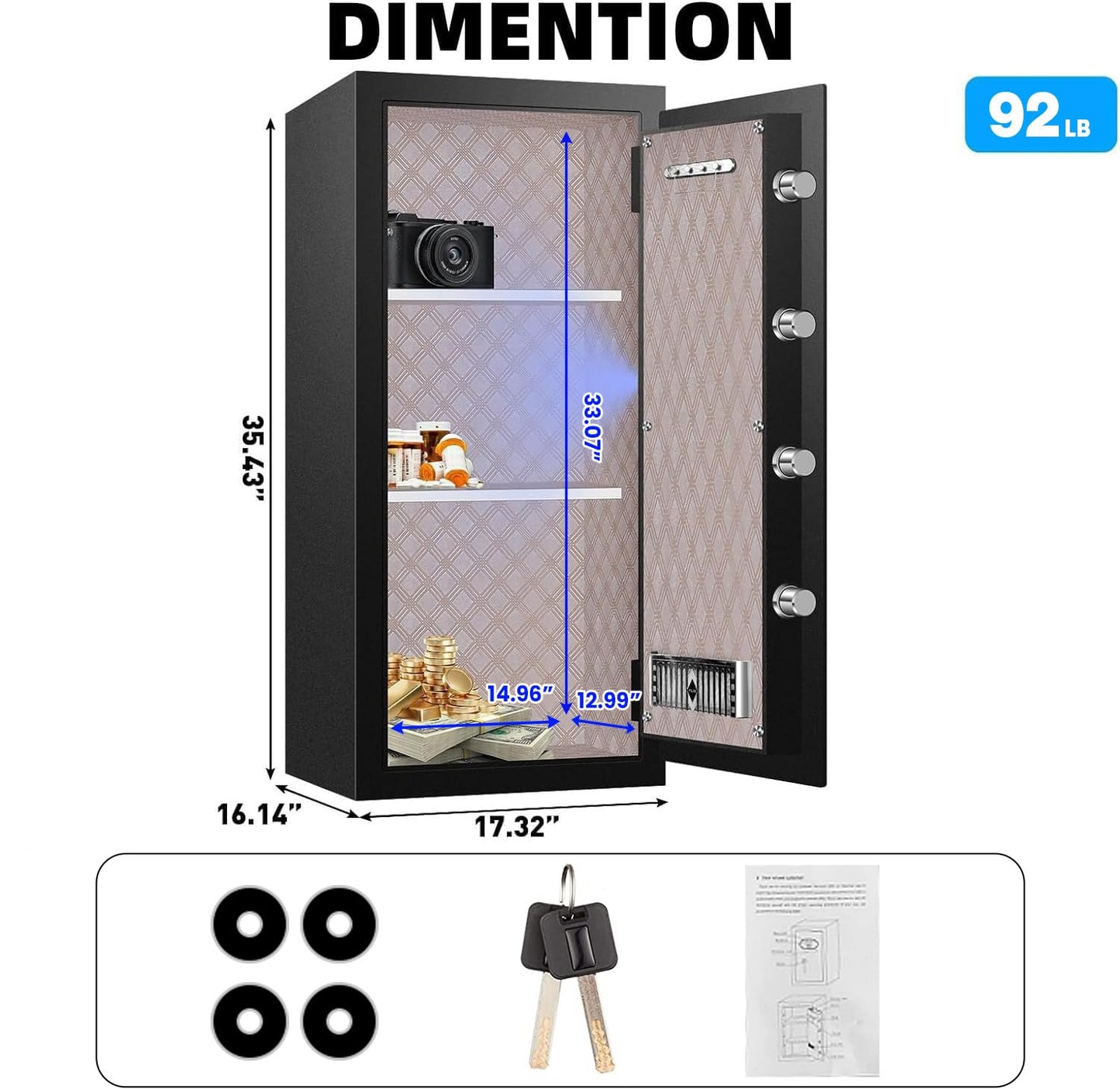 8.3 Cuft Heavy Duty Home Safe Box Fireproof Waterproof, Extra Large Fire Proof Safe for Home Documents Business Office Use, Anti-Theft Digital Safety Box with Light, Removable Shelf, Handle