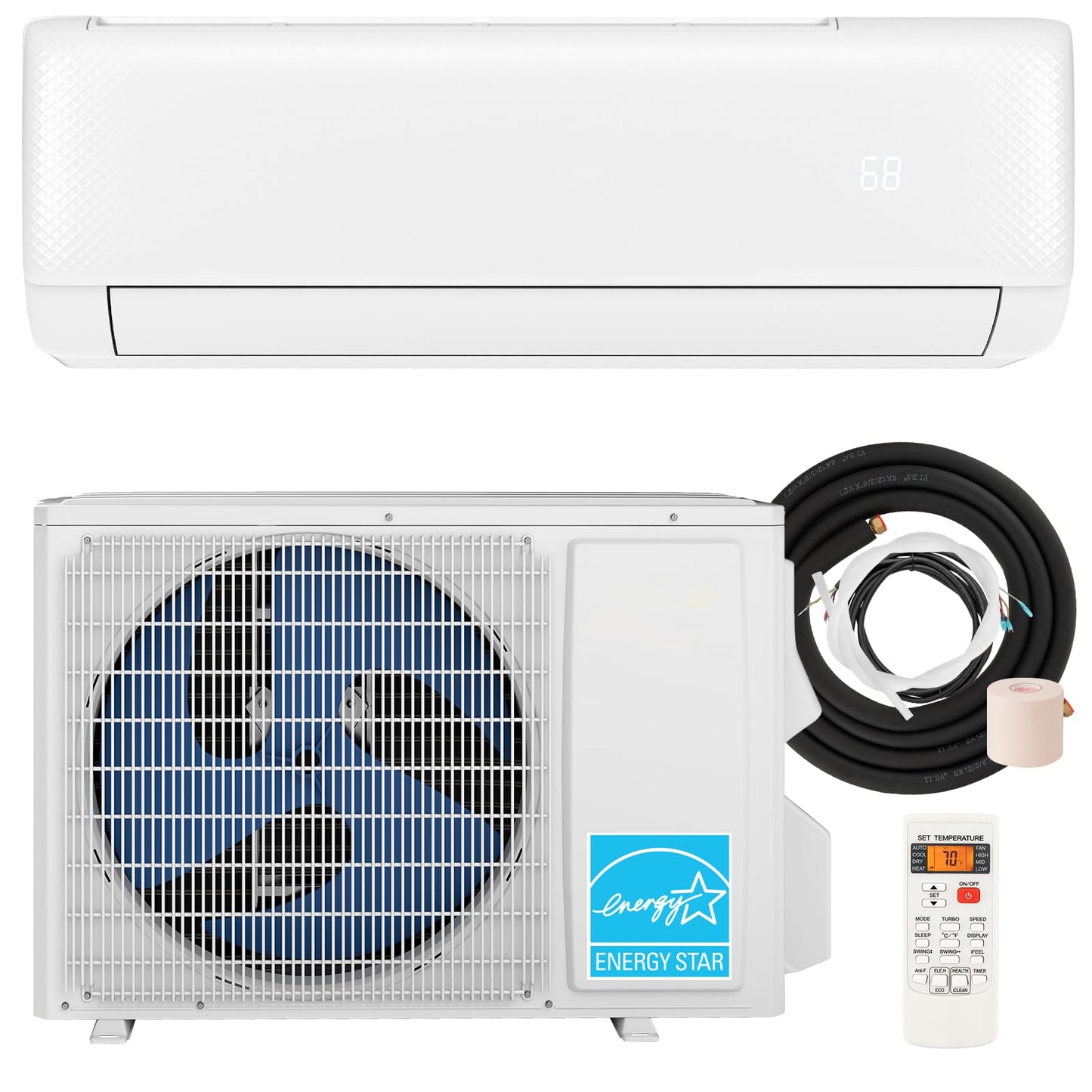 SIMOE 12000BTU Mini Split AC/Heating System, 21 SEER2 208-230V Mini Split Air Conditioner, Ductless Air Conditioner & Heater Pump with 1 Ton Heat Pump & Inverter, Wall-mounted AC, Cool Up to 550 Sq.Ft