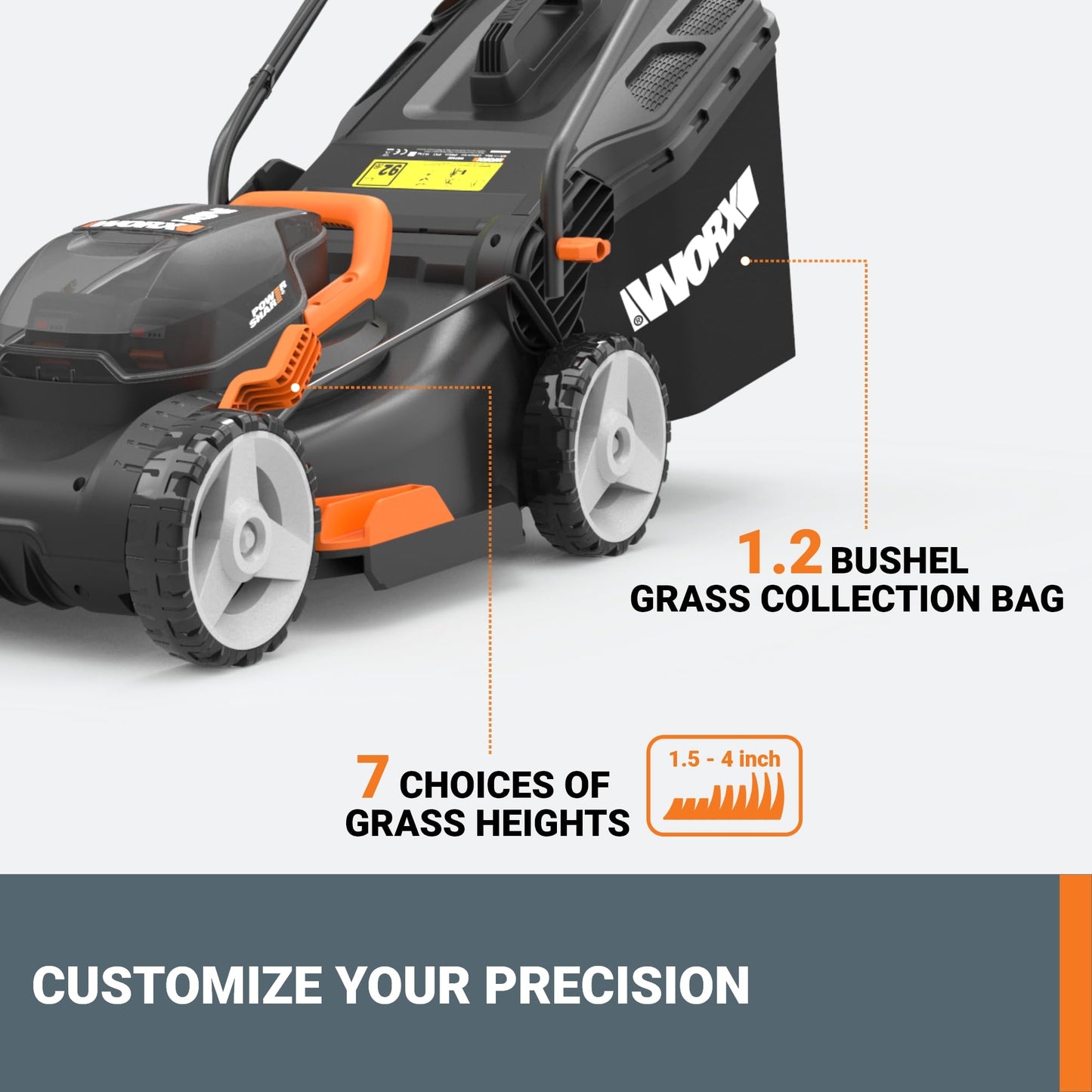 WORX 17" Cordless Lawn Mower, 2 in 1 Electric Mower Cuts Quietly, Compact & Lightweight Push Lawn Mower with 7-Position Height Adjustment for Small Yards, 2 Batteries & Charger Included, WG743