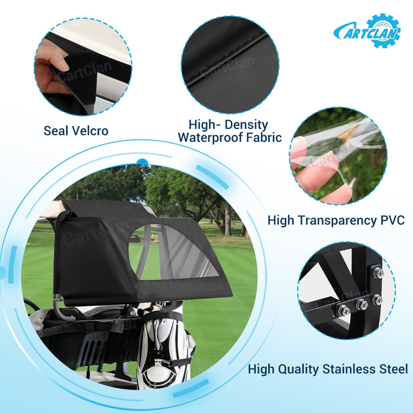 Universal Rear Bag Rain Cover Kit, Split Golf Cart Rear Rain Cover Kit Suitable for Most 2-Passenger Club Car EZGO Yamaha Golf Carts - Black