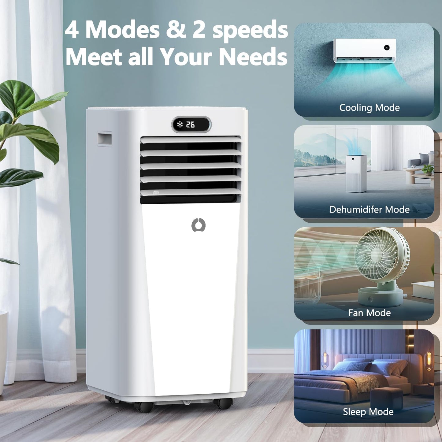 10000Btu Portable Air Conditioners, 4 in 1 Portable AC with Cooling, Dehumidification, Fan, for Medium Rooms (450 Sq.Ft), featuring an Auto-Evaporation System，Silent-Running Standing AC for Bedrooms
