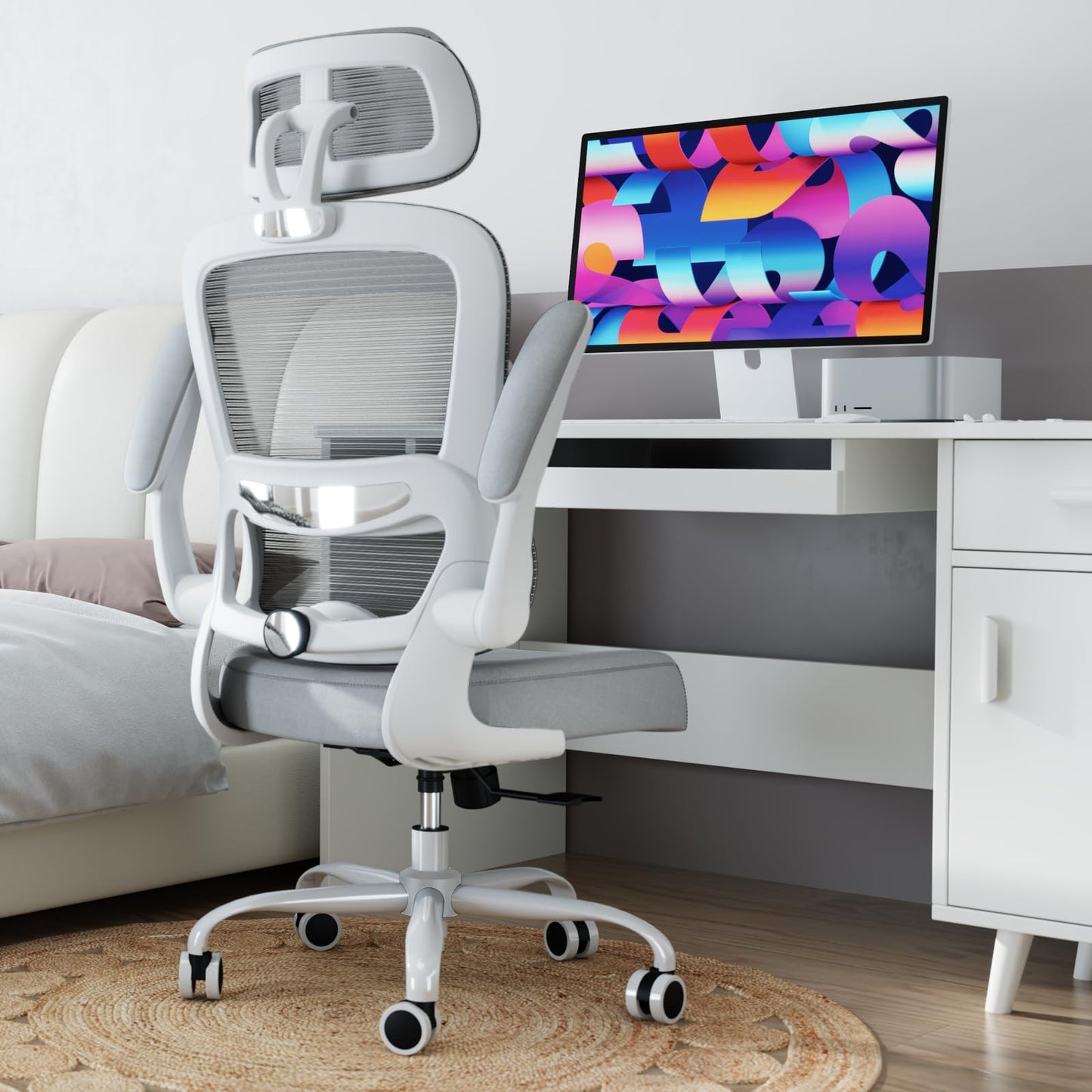 TRALT Office Chair Ergonomic Desk Chair, 330 LBS Home Mesh Office Desk Chairs with Wheels, Comfortable Gaming Chairs (Light Grey)