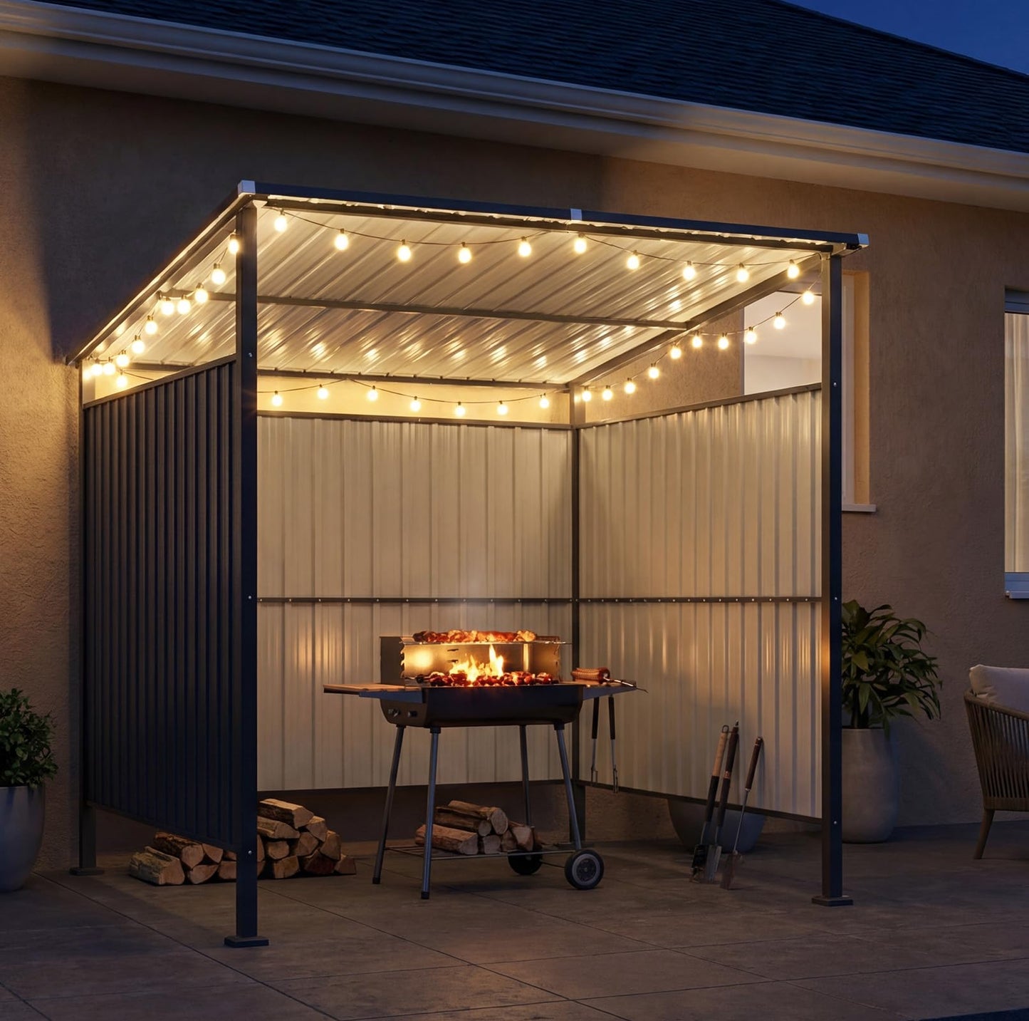 Aoxun 6x6FT Outdoor Shed Grill Shed - Grill Gazebo for BBQ, Outdoor Gazebo for Pets Pergolas and Gazebos Clearance, Metal Awnings for Patio and Decks