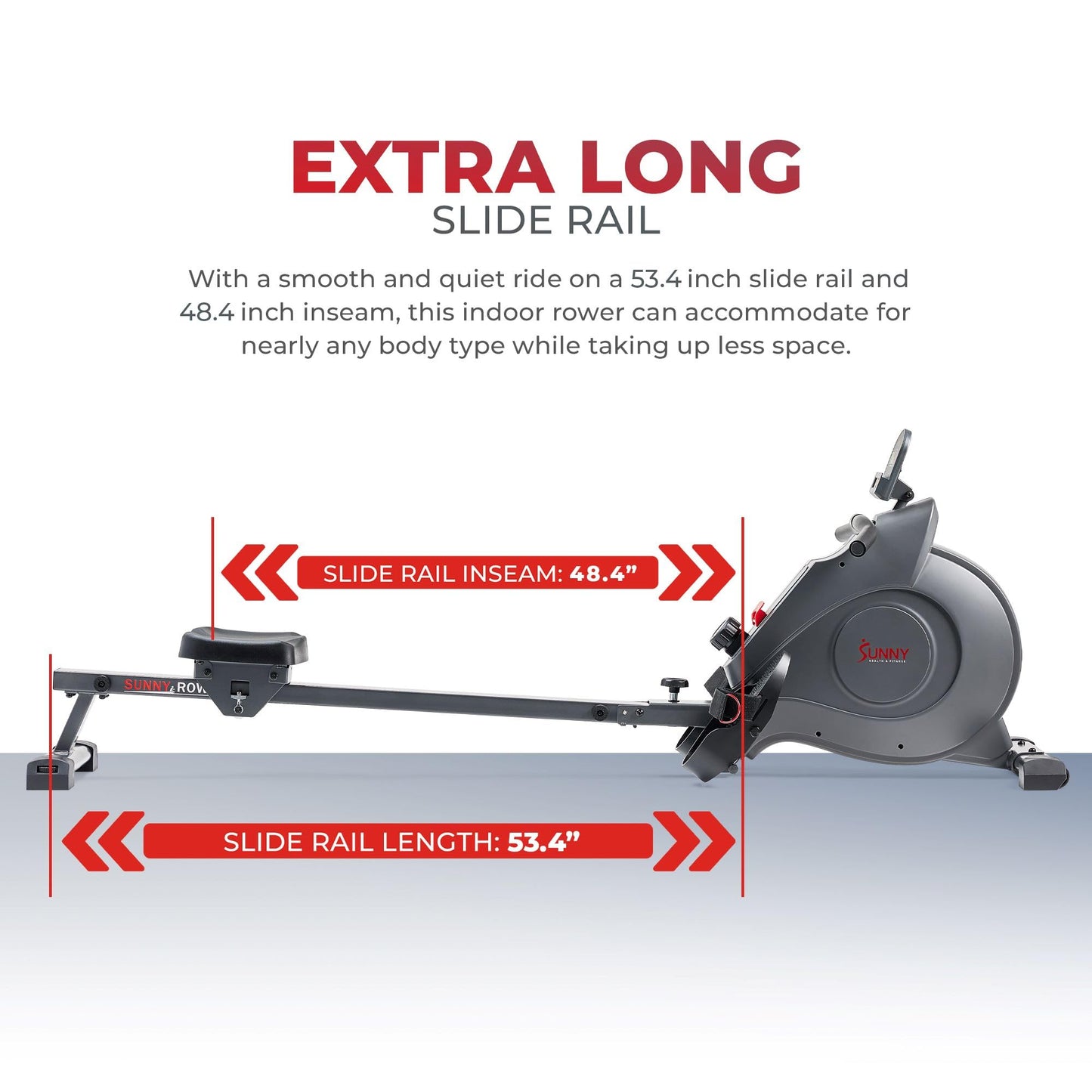 Sunny Health & Fitness Magnetic Rowing Machine with Extended Slide Rail with Bluetooth Connection to Free SunnyFit® App – SF-RW522016