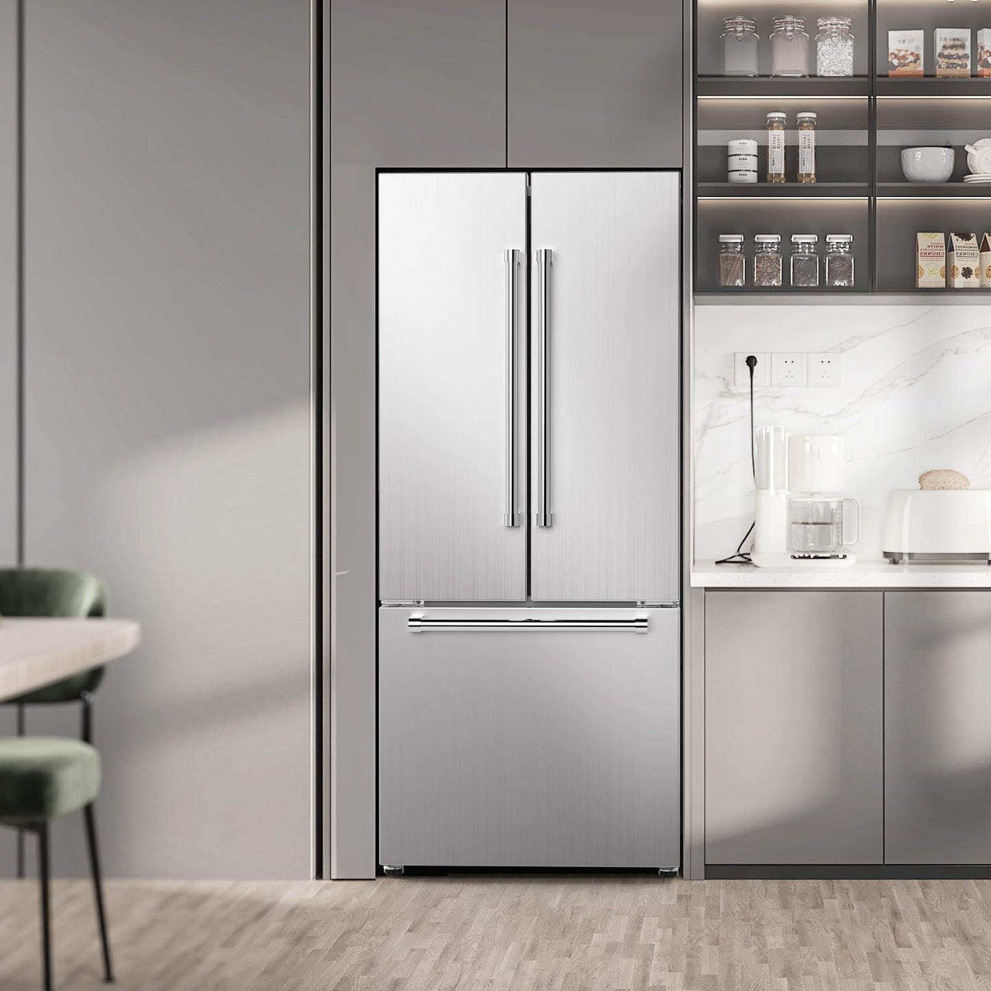 Electactic 17.5 Cu.Ft Compact Refrigerator with Ice maker, Powerful Cooling, Quiet Operation, LED Light, Door Alarm, Suitable for Home, Dorm and Office,Stainless Steel