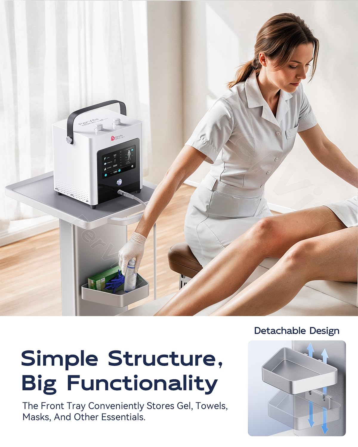Medical Utility Cart with 4 Swivel Wheels, 100 lbs Capacity for PSP10/PSP15 Shockwave Machines, Beauty, Medical, Office & Home Use Equipment, 15.7x17.3 in Non-Slip Platform & Gel Tray
