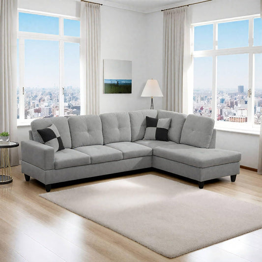 UOCFYK Sectional Sofa Couch with Right Chaise, Flannel L Shaped Couches for Living Room, Office, Apartments, Small Space, Light Grey