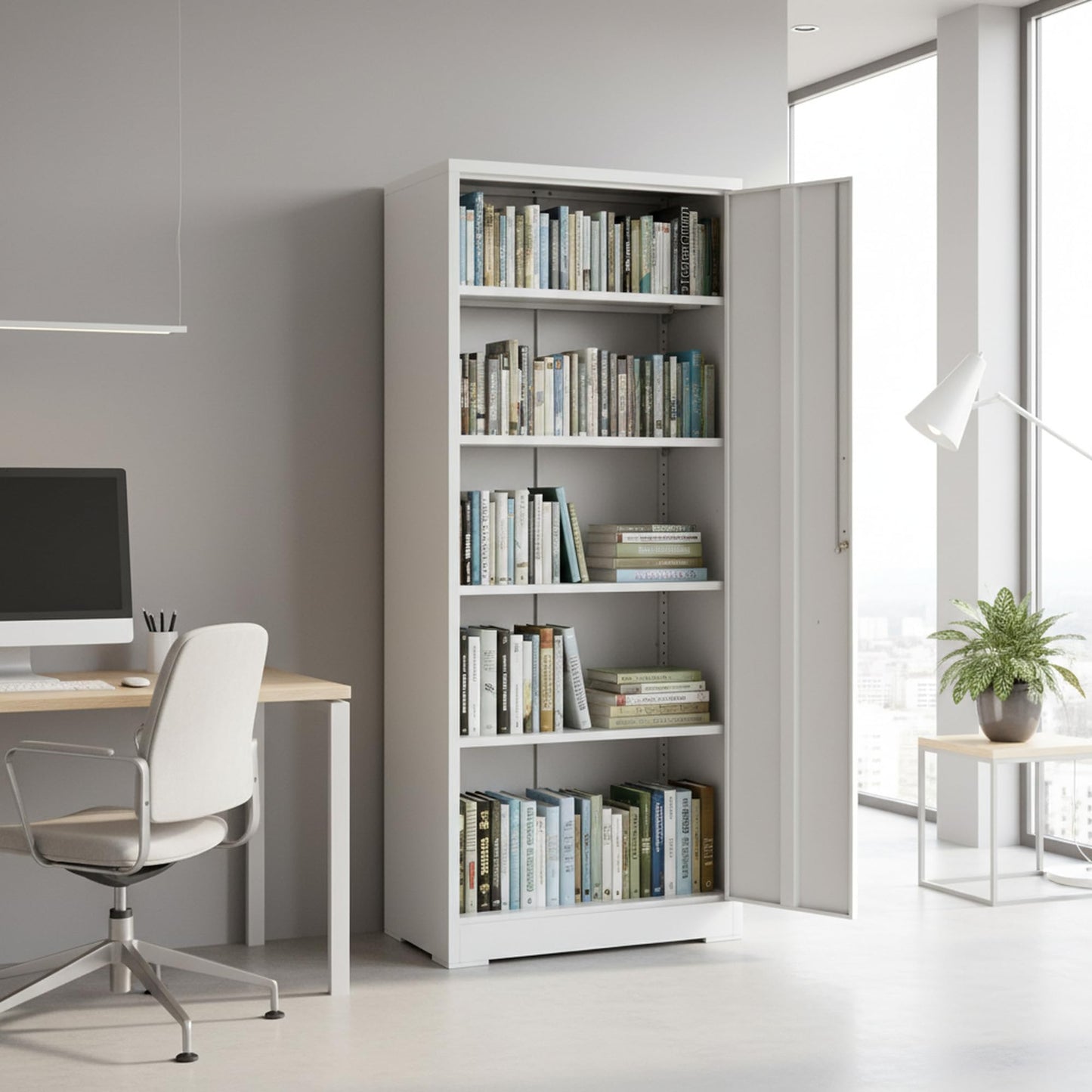 GDFStudio Ironclad 71" Metal Storage Cabinet with Locking Doors & 4 Adjustable Shelves, Heavy-Duty Steel File Cabinet Garage Storage Cabinet Metal Shelving for Office Warehouse Home School, White