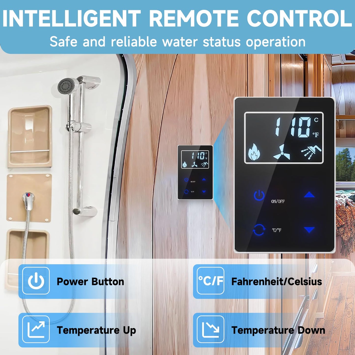 OEVANT RV Tankless Water Heater,55,000 BTU RV Instant Water Heater with Remote Controller,16x16 inch Door＆Front Water Outlet,Propane Gas, DC 12V, CSA Certificated,Compatible with All RVs-White