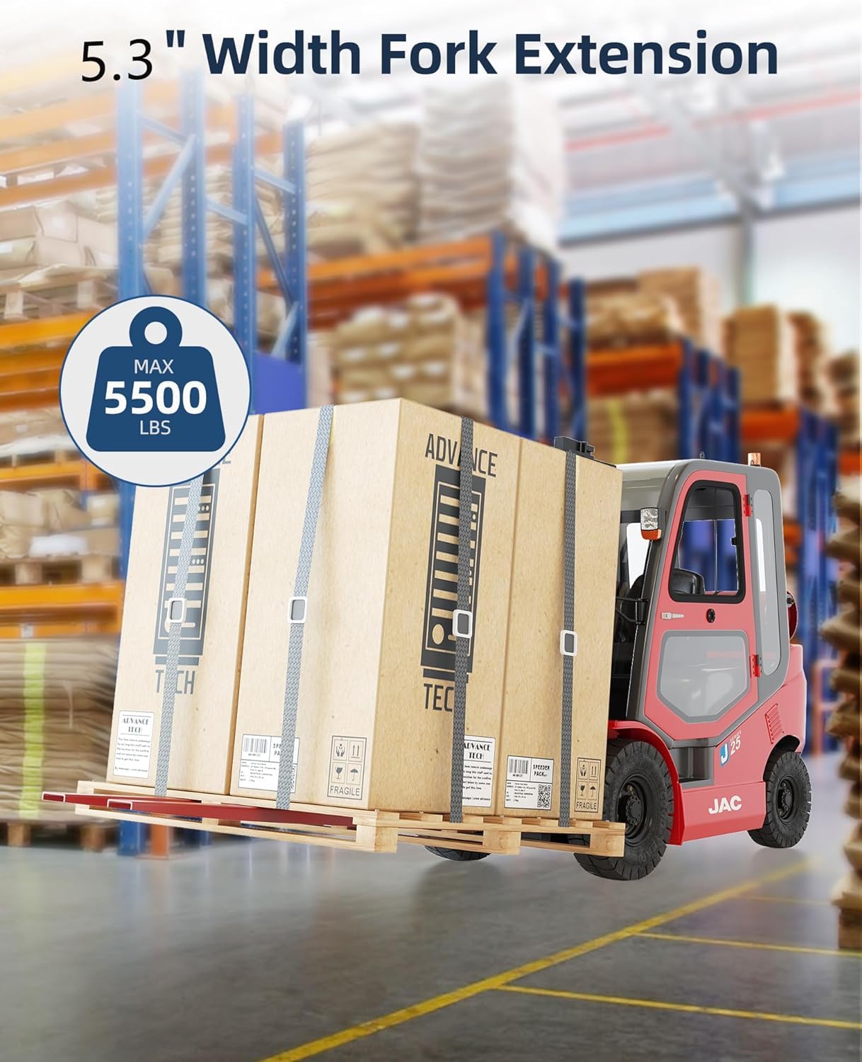 96 in Pallet Forklift Extensions, Fork Extensions 5.3 in Width,Heavy Duty Fork Extensions 5500 LBS Capacity for Forklifts, 1 Pair Forklift Lift Extensions for Forklift Truck (96 in Length)