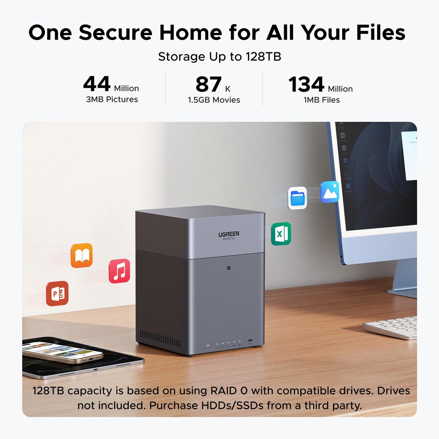UGREEN NAS DH4300 Plus 4-Bay Desktop NASync, Support Capacity 128TB (Diskless), Remote Access, AI Photo Album, Beginner Friendly, 8GB LPDDR4X RAM, 2.5GbE, 4K HDMI, Network Attached Storage (Diskless)
