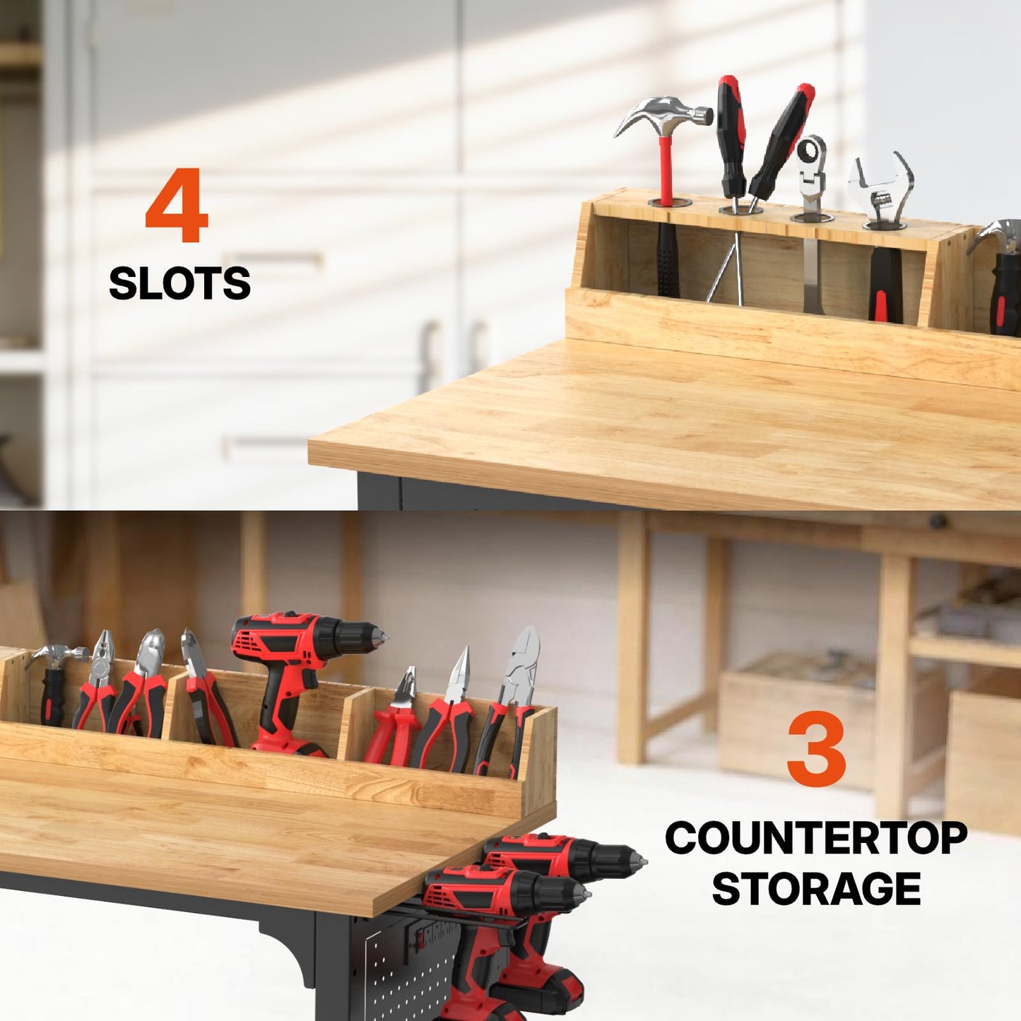 Workbench Adjustable Height Heavy Duty Work Bench with Storage, 2200 LBS Load Capacity Work Table, Pegboard, Built-in Power Outlet, Lockable Wheels for Garage, Workshop, Warehouse & Home