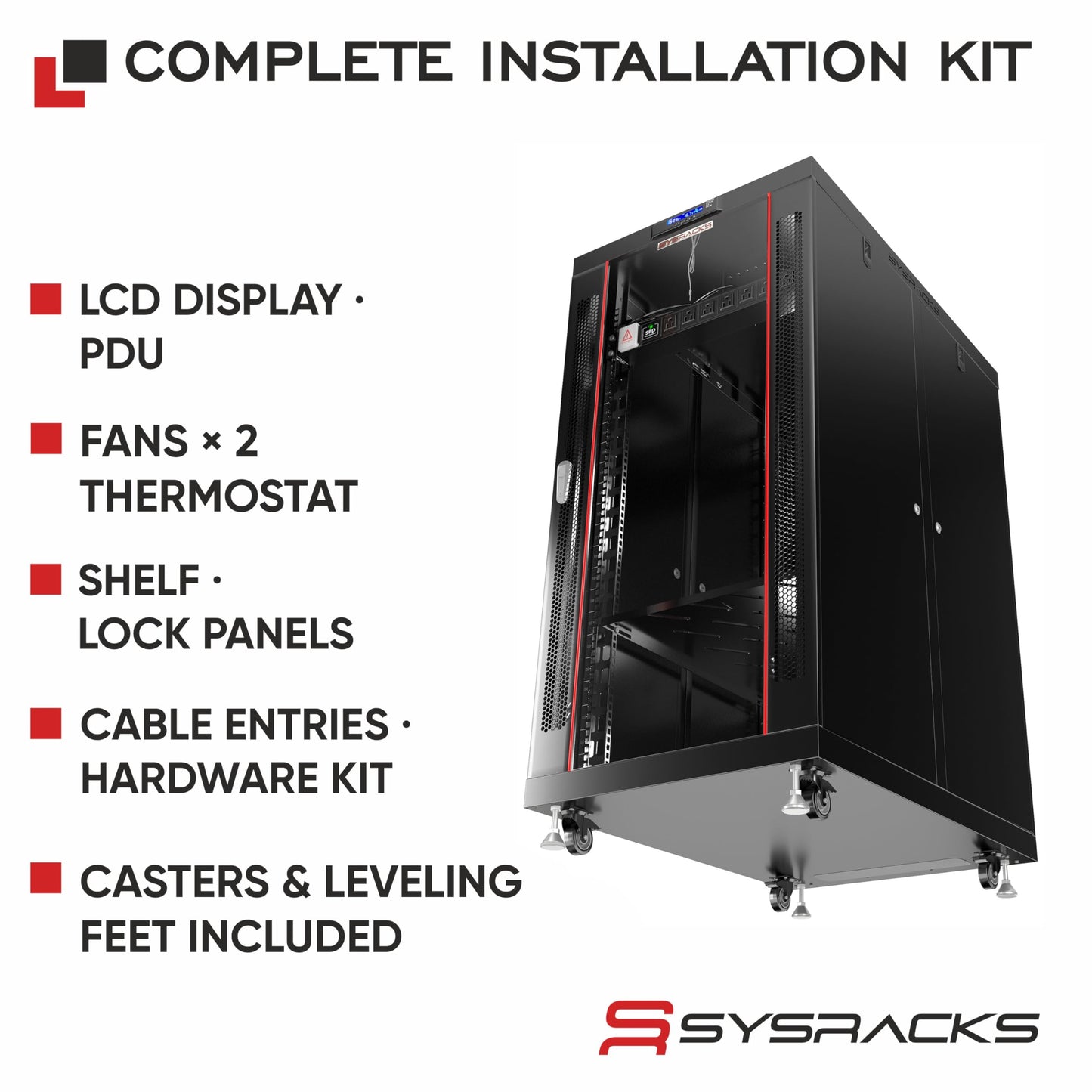 Home Lab Server Rack Cabinet 19" 22U – Premium Series 35" Deep Network Rack Enclosure with Glass Door, Quiet Cooling Fans & Thermostat, PDU, Shelf, Lockable Cabinet for NAS & Home Network