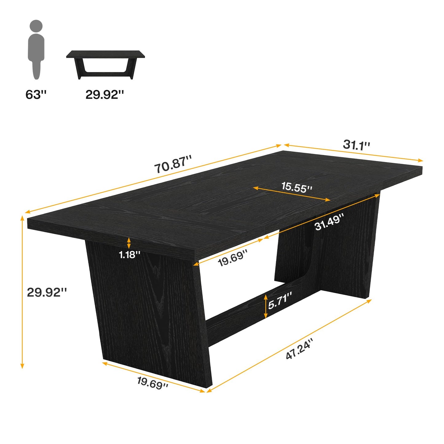 Tribesigns 6 FT Conference Table, 71" Rectangular Meeting Table for Office Conference Room, Large Executive Seminar Desk for 6-8, Wooden Business Boardroom Table with Heavy-Duty Pedestal Base, Black