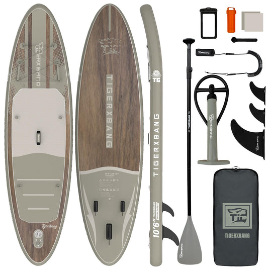 TIGERXBANG Inflatable Stand Up Paddle Board with SUP Board Accessories, Anti-Slip EVA Deck, 10'6'' Paddleboard for Adults & Youth - All Skill Levels, Green