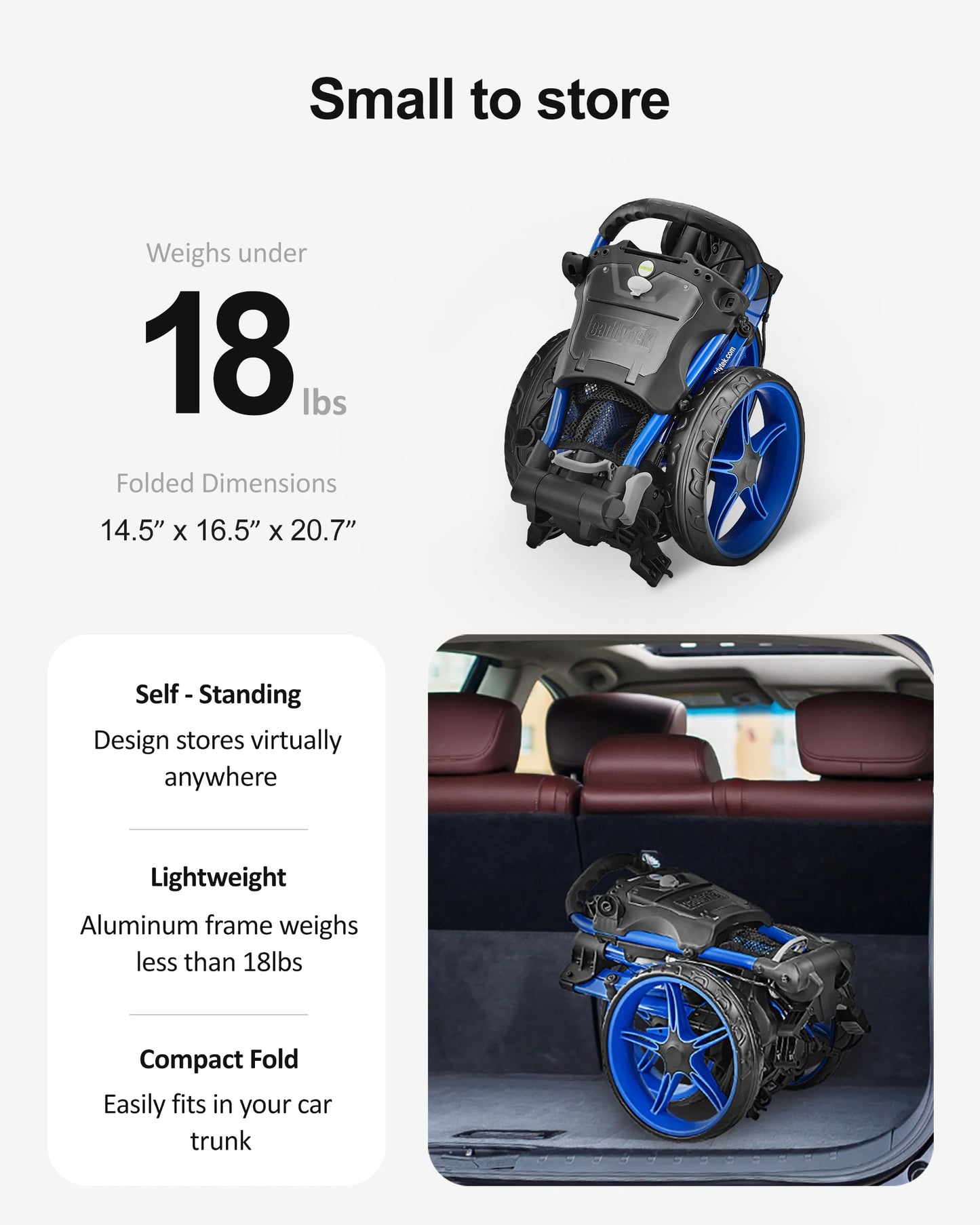 Caddytek CaddyLite Compact Golf Push Cart - Lightweight Aluminum 3-Wheel Foldable Golf Bag Cart with Quad-Fold System, EVA Wheels, Adjustable Handle, Brake, Mesh Net, Umbrella & Drink Holder
