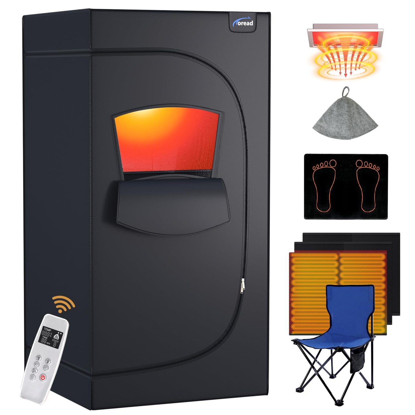 TOREAD Portable Infrared Sauna Room, Dry Sauna Tent for Detoxification and Relaxation with Red Light Therapy and Folding Chair, 9 Levels