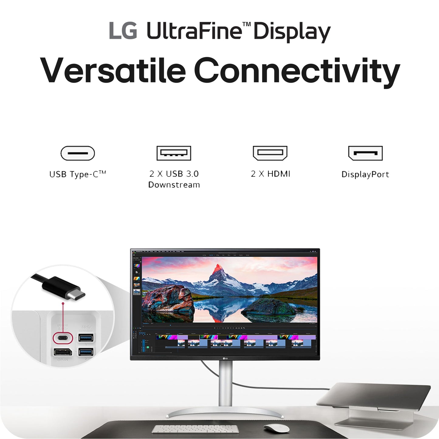 LG 32UP83AK-W 32-inch Ultrafine 4K UHD (3840 x 2160) IPS Computer Monitor, 60Hz, HDR10, Built-in Speaker, Reader Mode, HDMI, DisplayPort, USB Type-C 60W PD, Tilt/Height/Pivot Adjustable Stand, White