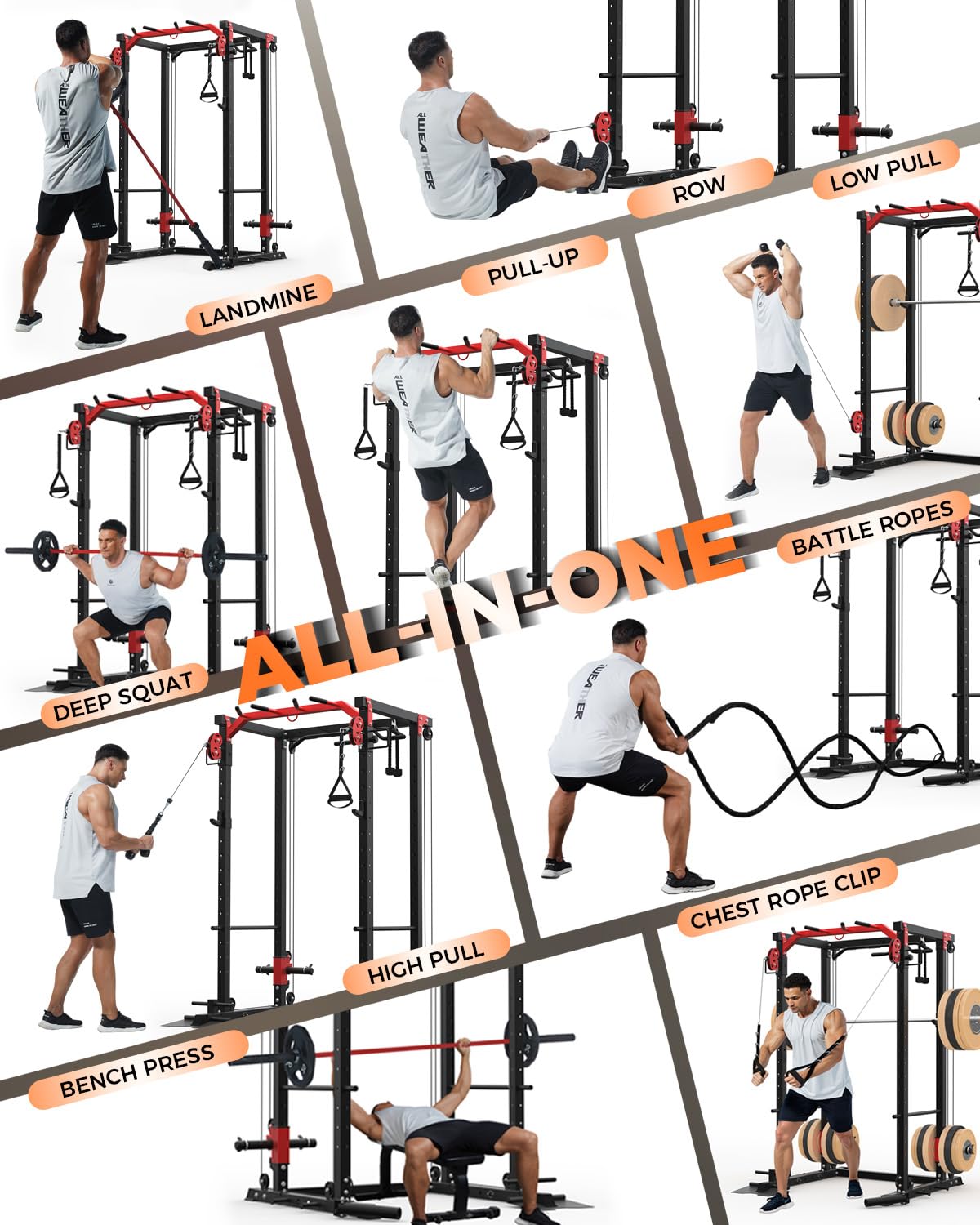 Power Cage for Home Gym, 2000LBS Power Rack with Cable Crossover and Dual Independent Pulley System, Squat Rack with LAT Pull Down System, Workout Cage for for Full Body Training