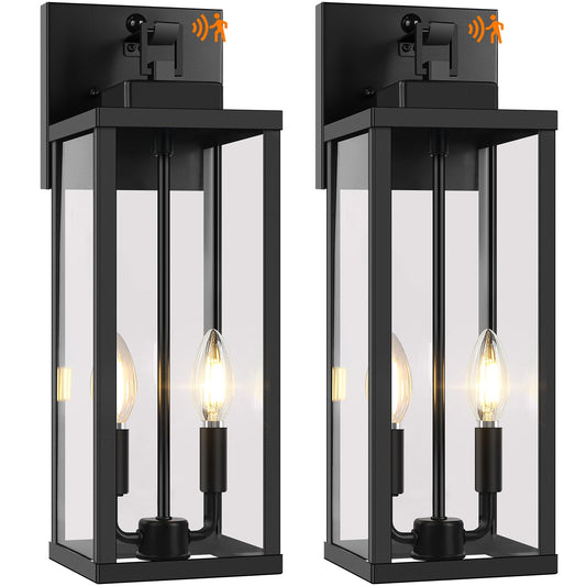 BesLowe 18·Motion Sensor Outdoor Wall Lights, Dusk to Dawn, 3 Lighting Modes, Black, Metal, Model A927L, 2-Pack