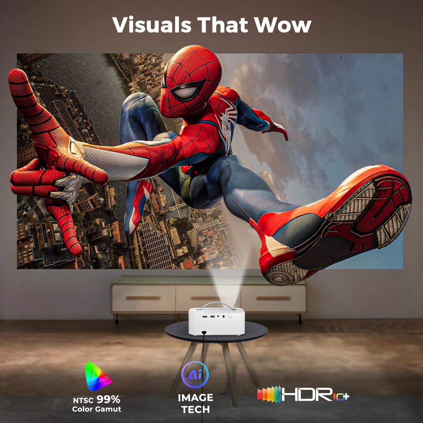 [5000+ Official-Apps & AI Auto Focus & 50W Dolby Audio] Outdoor-Projector-4k with WiFi and Bluetooth, AI Movin 2.0 OS Smart Projector with HDR10+, Lisowod Portable 4K Proyector 2026 Upgraded