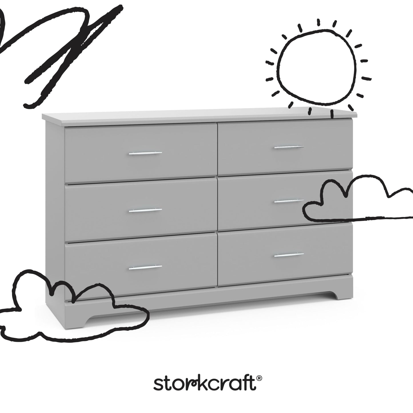 Storkcraft Brookside 6-Drawer Dresser (Pebble Gray) – GREENGUARD Gold Certified, Gray Dresser for Bedroom, Kids & Nursery Storage Chest, Safety Interlocking Drawers, Pre-Installed Tracks, Kids Chest
