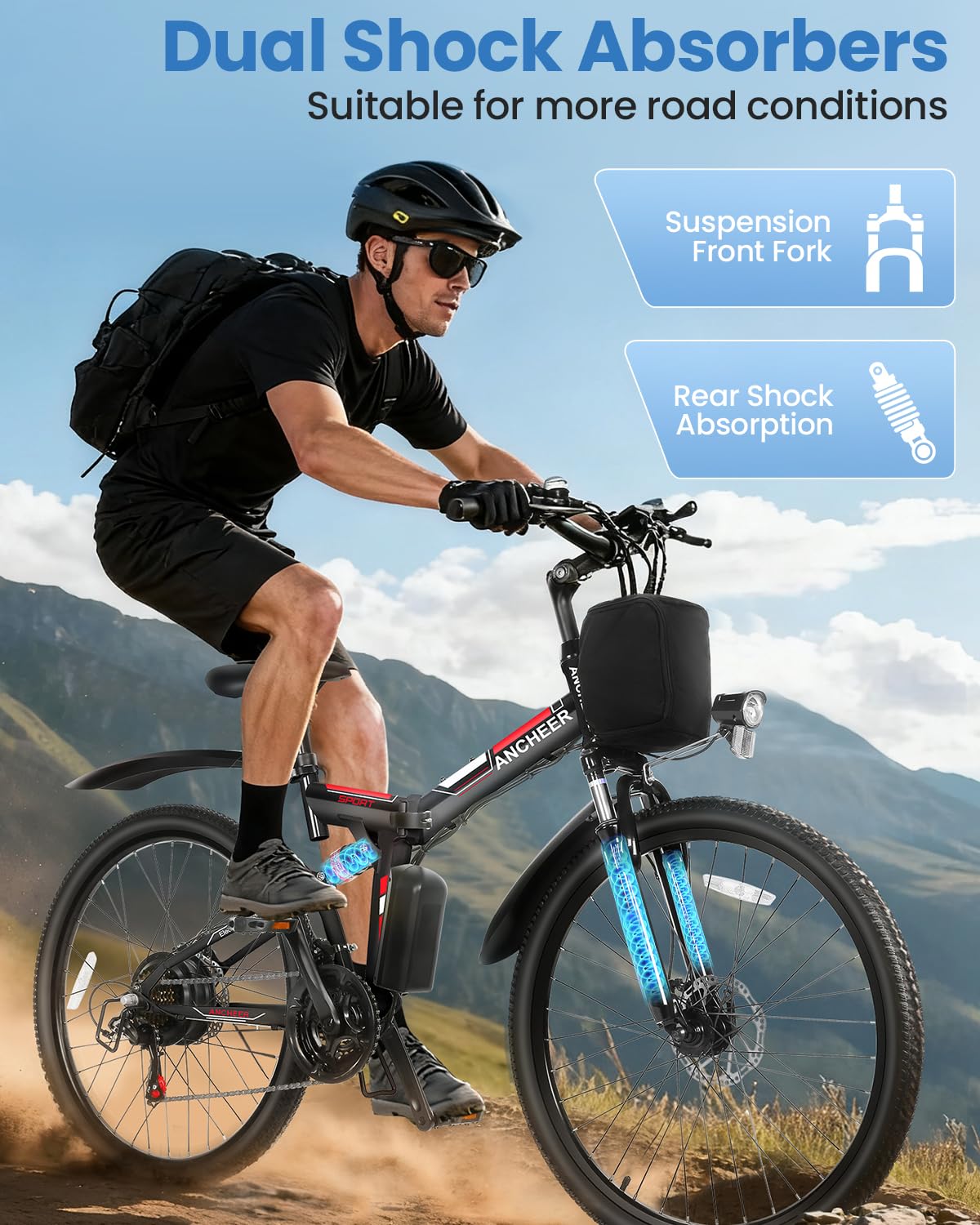 ANCHEER Electric Bike for Adults, Peak 749W Ebike, 26" Folding Electric Mountain Bike with Dual Shock Absorber, 48V Removable Battery Up to 50Miles, 19.8MPH Electric Bicycle, 21Speed, UL2849 Compliant