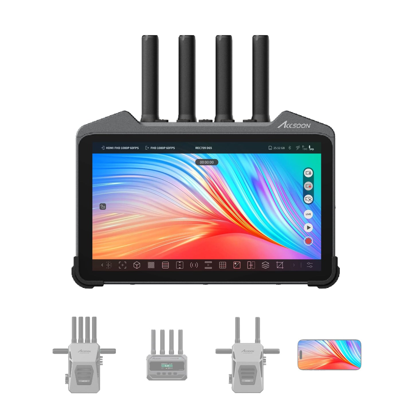 Accsoon CineView M7 Pro 4K60 Wireless SDI HDMI Video Transmitter Receiver&Camera Monitor 7" Camera Control, 60ms Latency 1200FT 3D Luts App Monitoring, Pair CineView M7H Pro/Master 4K/SE 4K/HE/SE