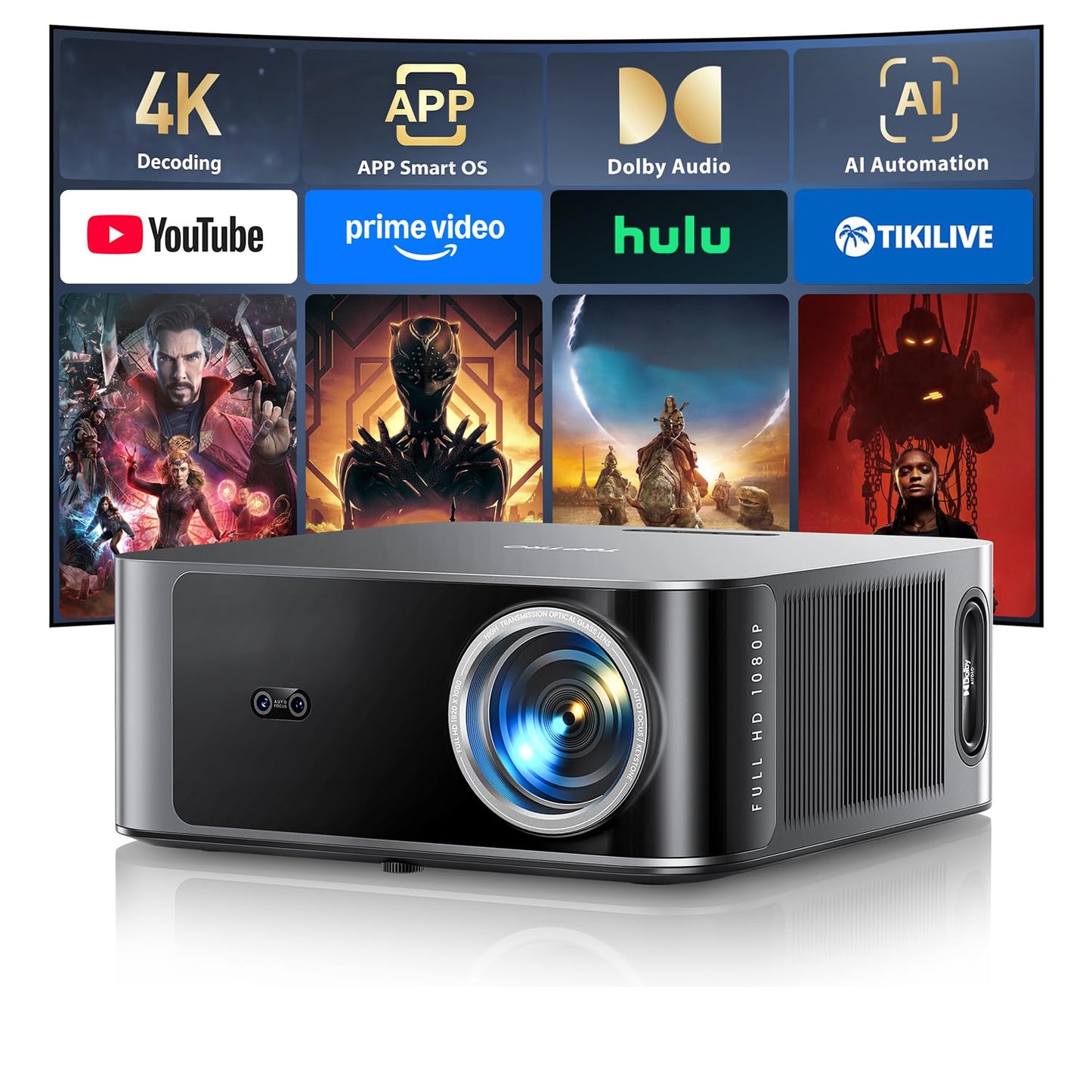 [4K Support/36W Dolby Audio/APPs]Smart-Projector-4K with WiFi6 and 2Way Bluetooth, AI Auto Focus Projector with Native 1080P, HDR10, TOPTRO X9 Outdoor Movie Proyector Compatible with Phone/TV Stick/PC